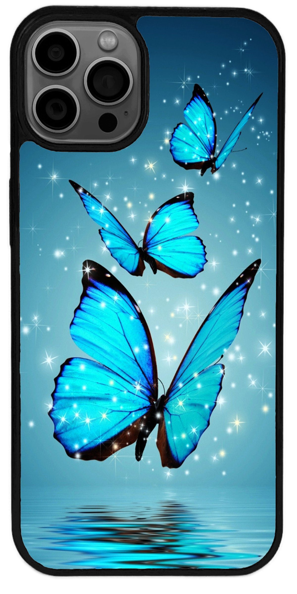 Traumhuelle Handyhülle TPU HÜLLE Silikon MOTIV 4 Case Cover Schutzhülle Backcover Etui 5G, Schmetterling Blau Handy Bumper Smartphone Rückschale Schwarz