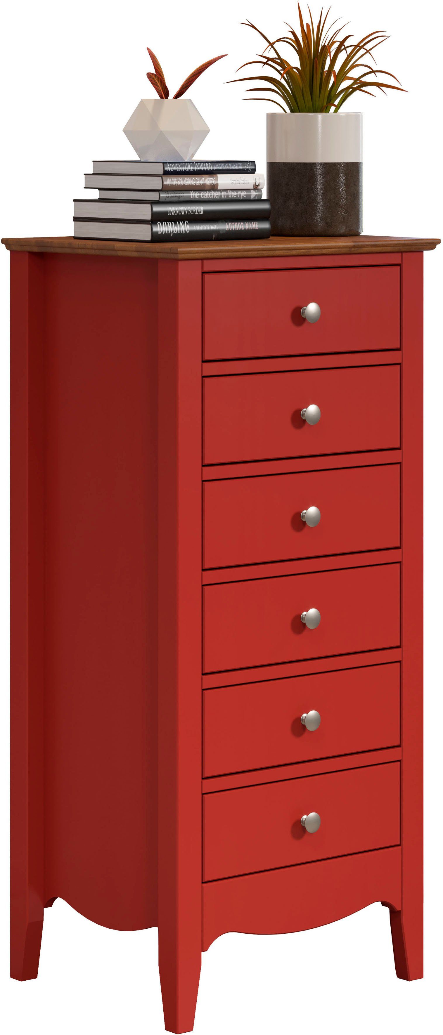 Metallgriffe, Lissabon, Rot 6 Kommode INTER-FURN Kiefer cm 50/110/42 teilmassiv, Schubkästen, lackiert | rot B/H/T: