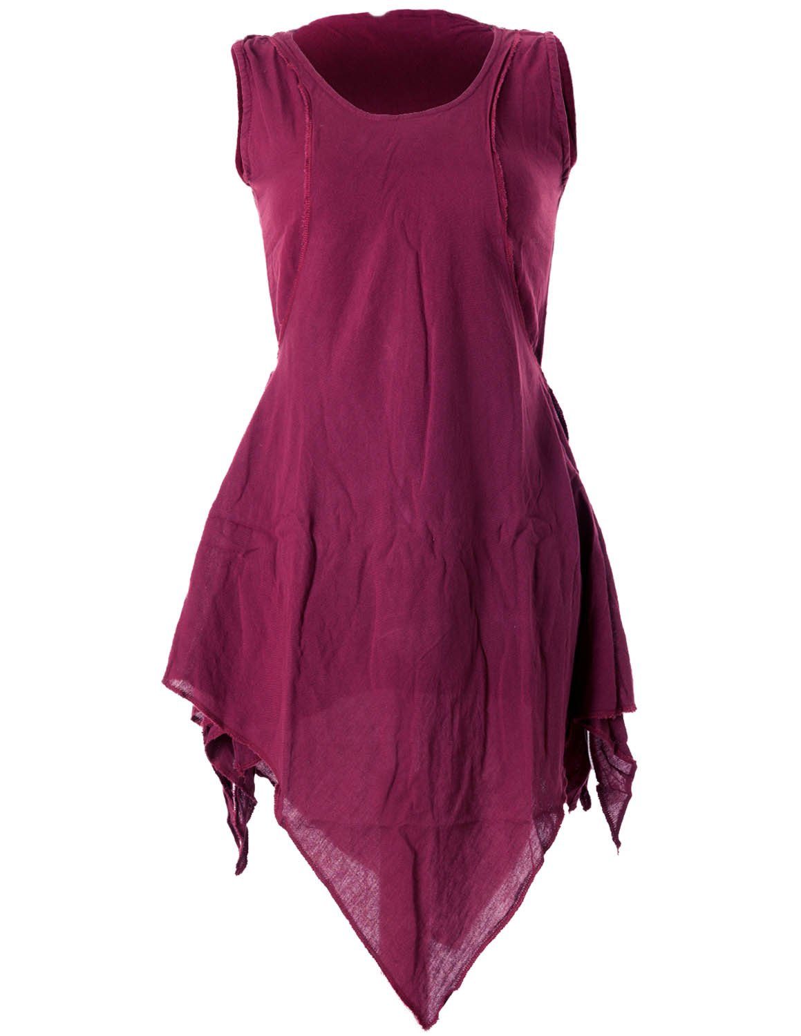 Vishes Tunikakleid Zipfeliges Lagenlook Shirt Tunika im Used-Look Hippie, Ethno, Elfen, Goa Style dunkelrot