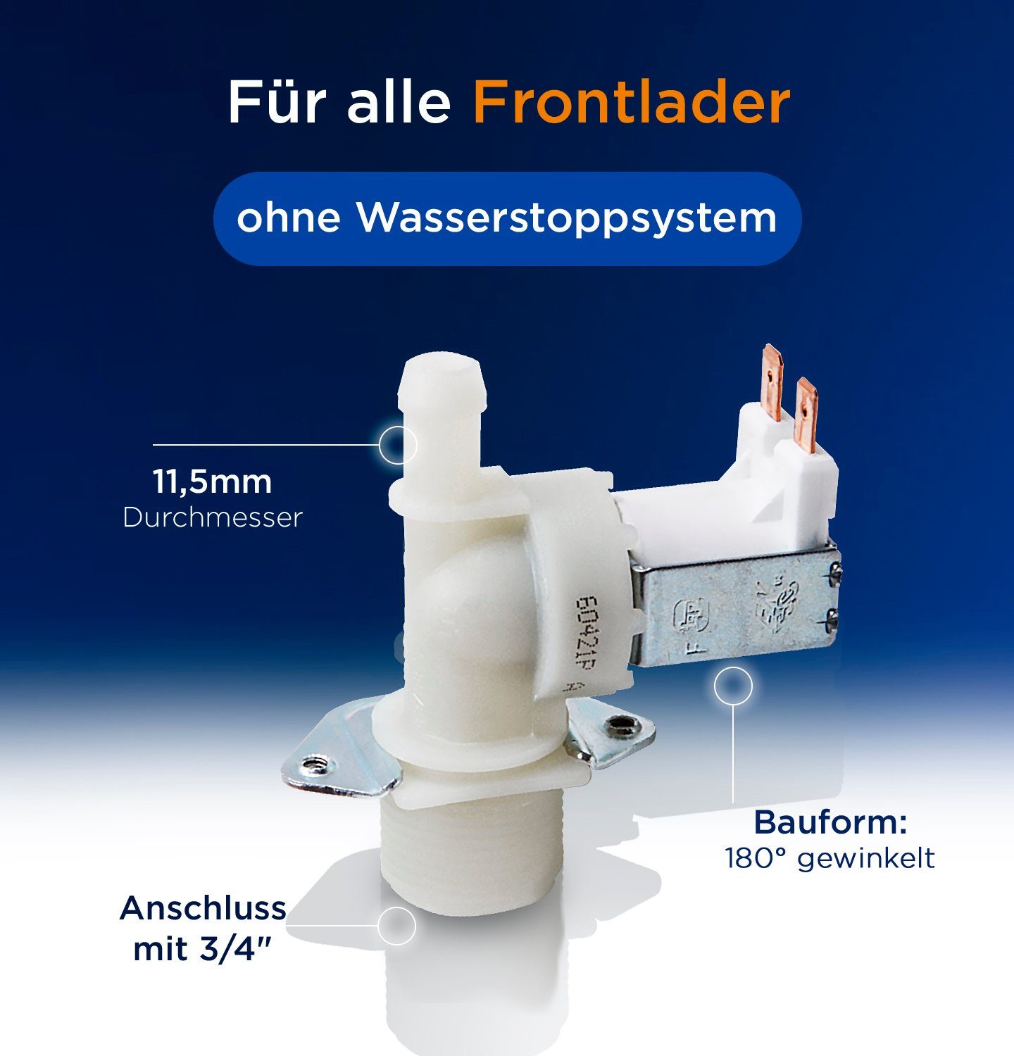 VIOKS Geräteventil Magnetventil 1-fach 180° 11,5mmØ, für Waschmaschine