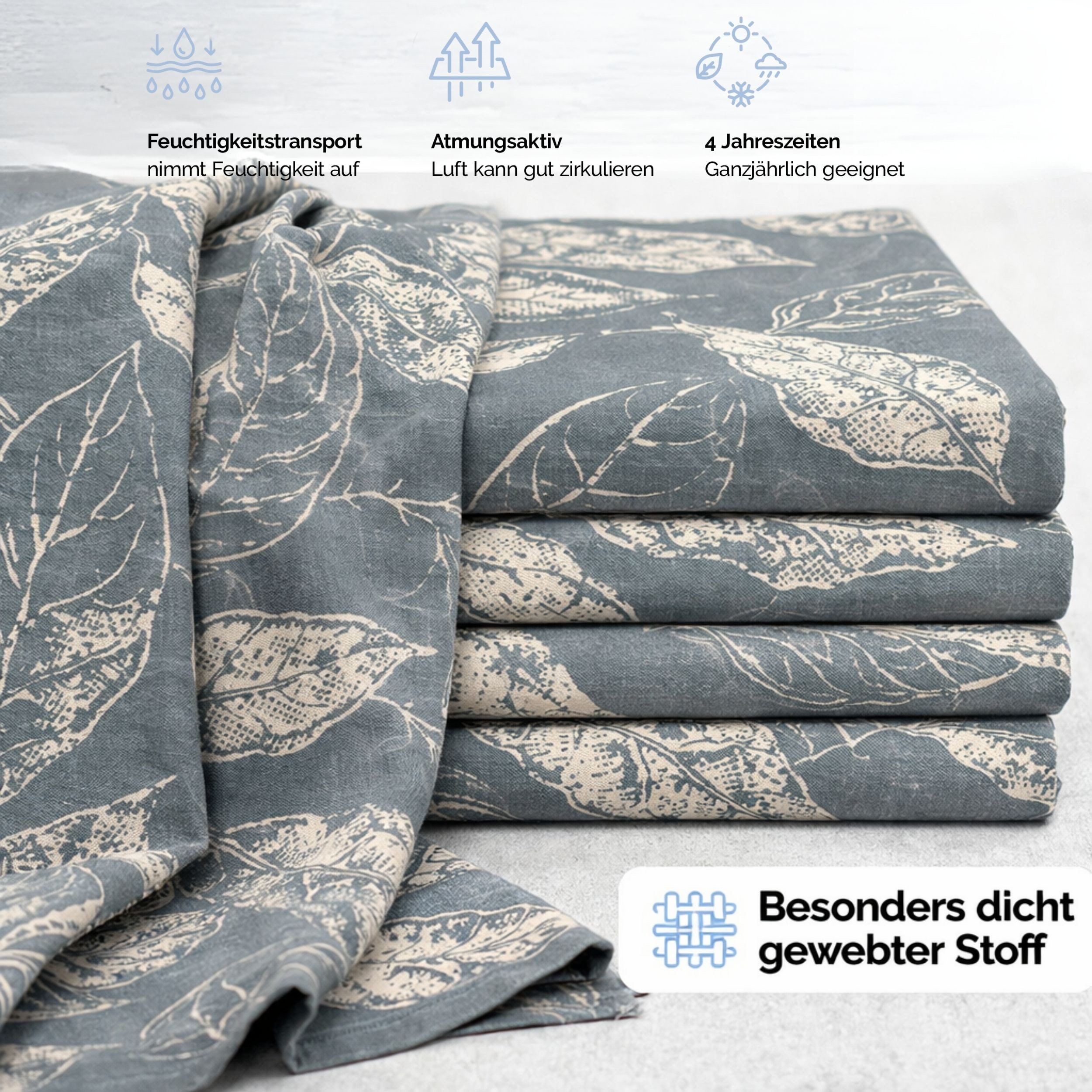 ZIRVEHOME Bettwäsche Baumwolle Bettbezug Graublau Beige Elegantes Blattmuster, Arina P1, Renforce, 3 teilig, 240x220 Baumwolle Bettbezug Graublau, Beige Blattmu – Bild 4 von 5