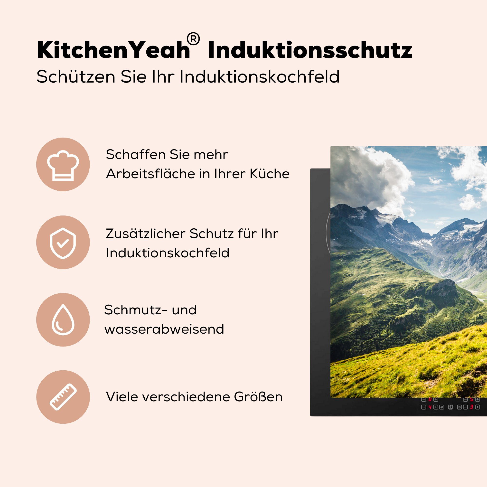 MuchoWow Herdblende-/Abdeckplatte Berglandschaft in einer 81x52 für küche, Schweizer Ceranfeldabdeckung die (1 Schutz tlg), Landschaft, cm, Induktionskochfeld Vinyl