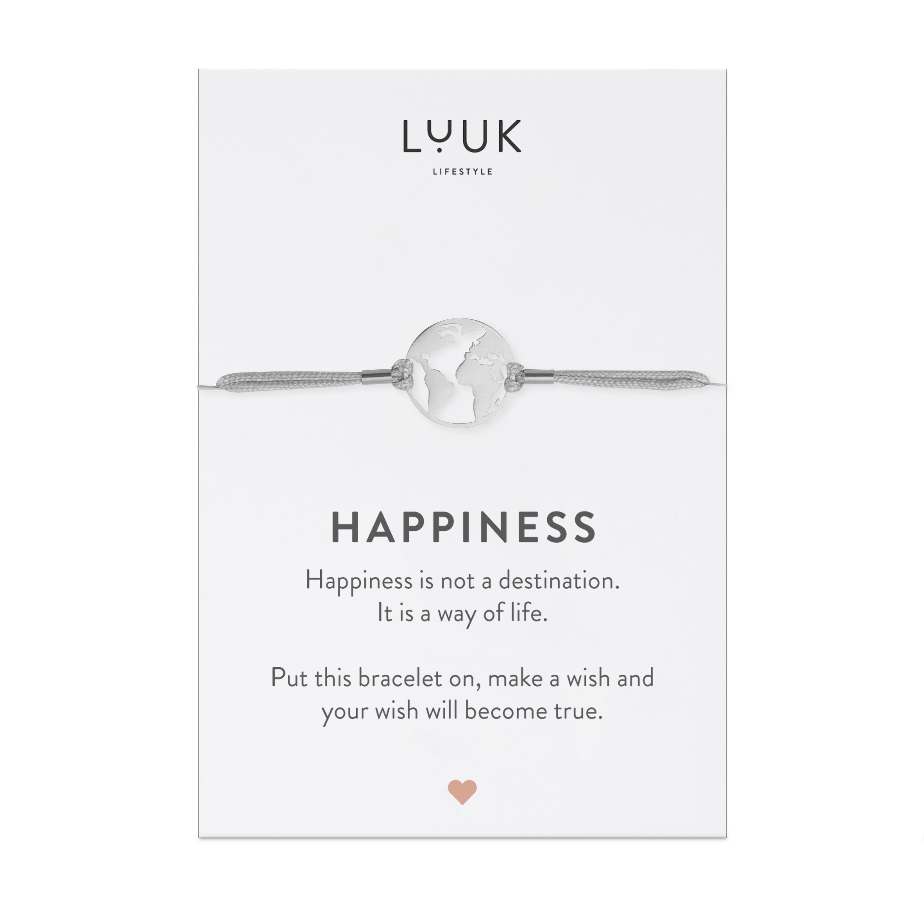 LUUK LIFESTYLE Freundschaftsarmband Weltkugel, handmade, mit Happiness Spruchkarte