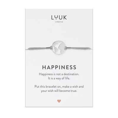 LUUK LIFESTYLE Freundschaftsarmband Weltkugel, handmade, mit Happiness Spruchkarte