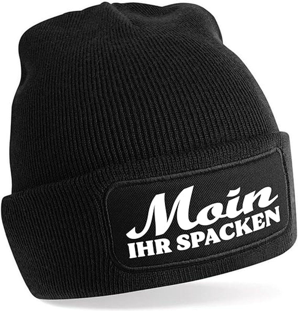 Herzbotschaft Beanie Strickmütze mit Spruch Moin Ihr Spacken (Mütze mit