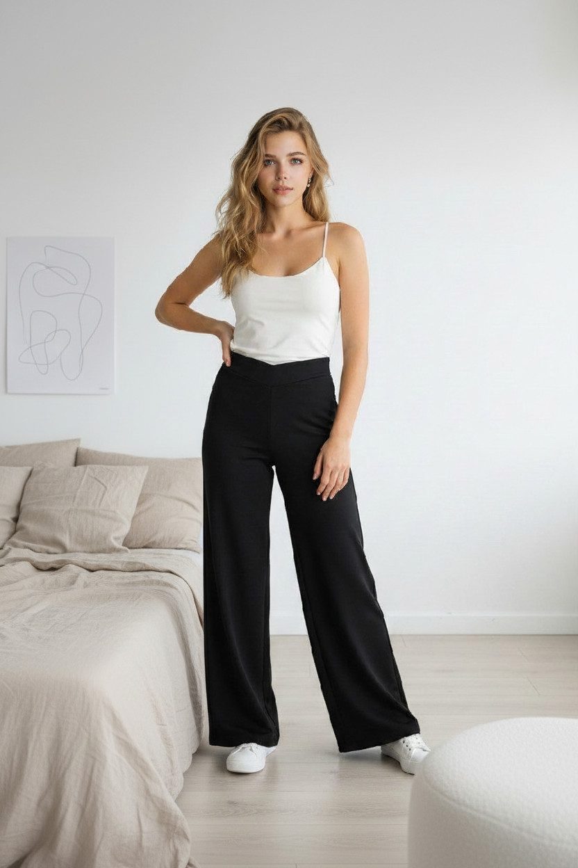 Zuckerwatte Strickhose mit weitem Beim aus wertiger Viskose Stretch Mischung