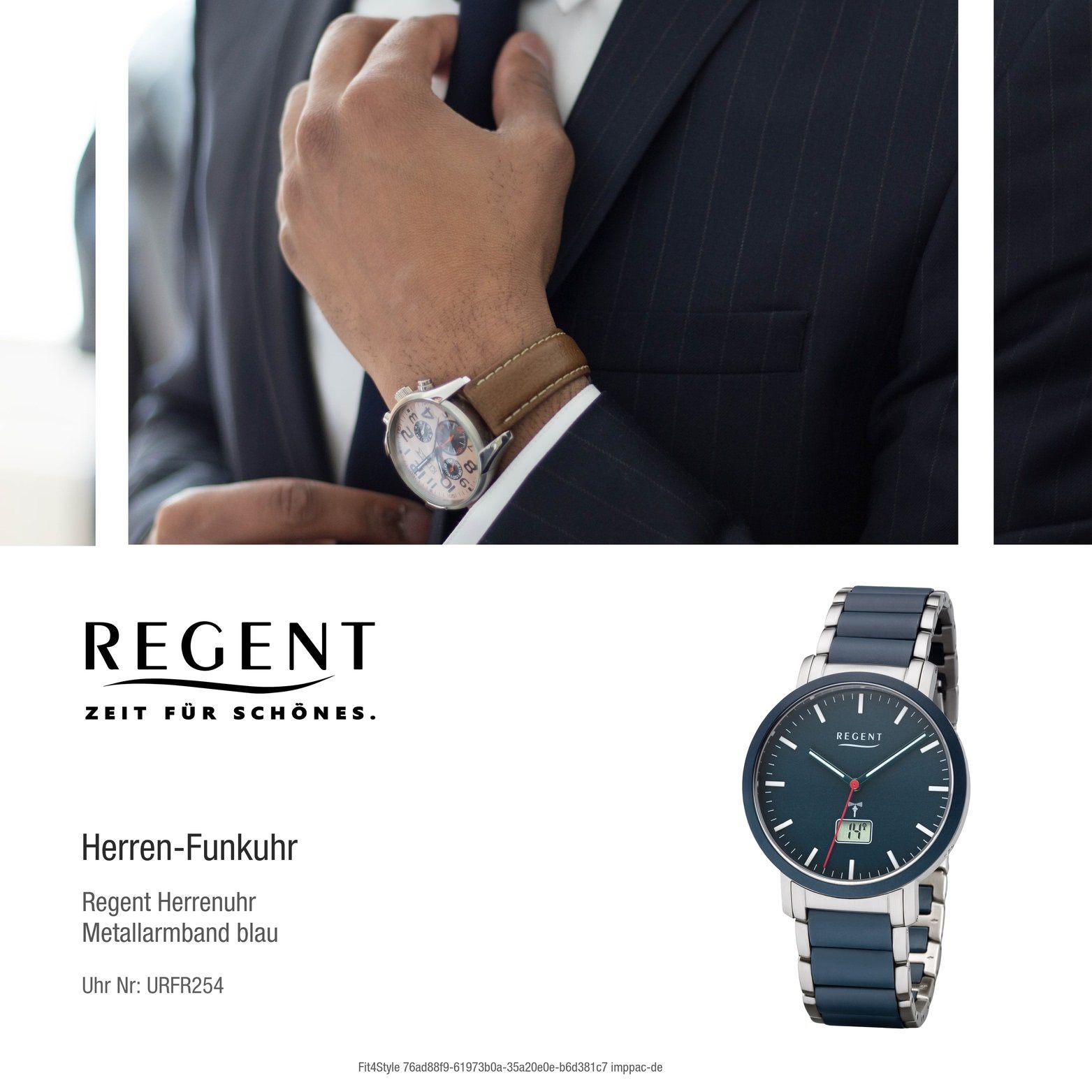 Regent Funkuhr Regent Metall Herren Uhr FR-254, Herrenuhr mit  Metallarmband, rundes Gehäuse (ca. 40mm), Elegant-Style