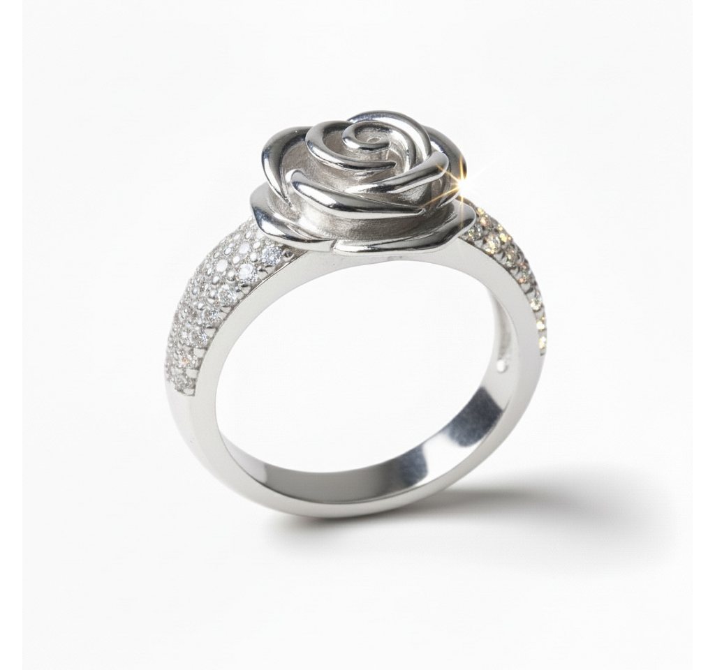 Karisma Schmuck Silberring Damenring 925 Sterling Silber rhodiniert mit Zirkonia –, Blumen/Rose Ring silber, eleganter Damenschmuck