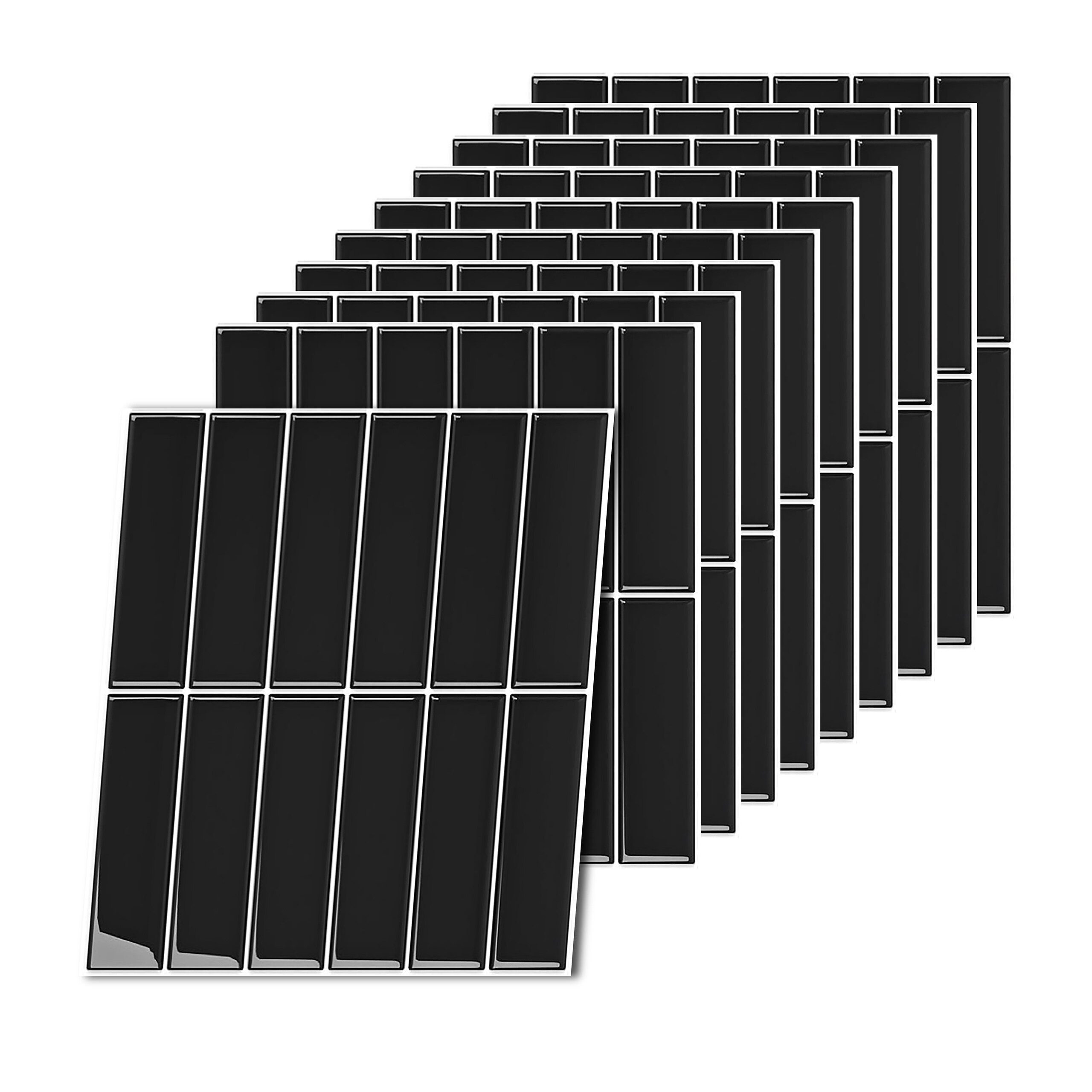 relaxdays Fliesenaufkleber Klebefliesen 30x30 länglich (10 St), schwarz