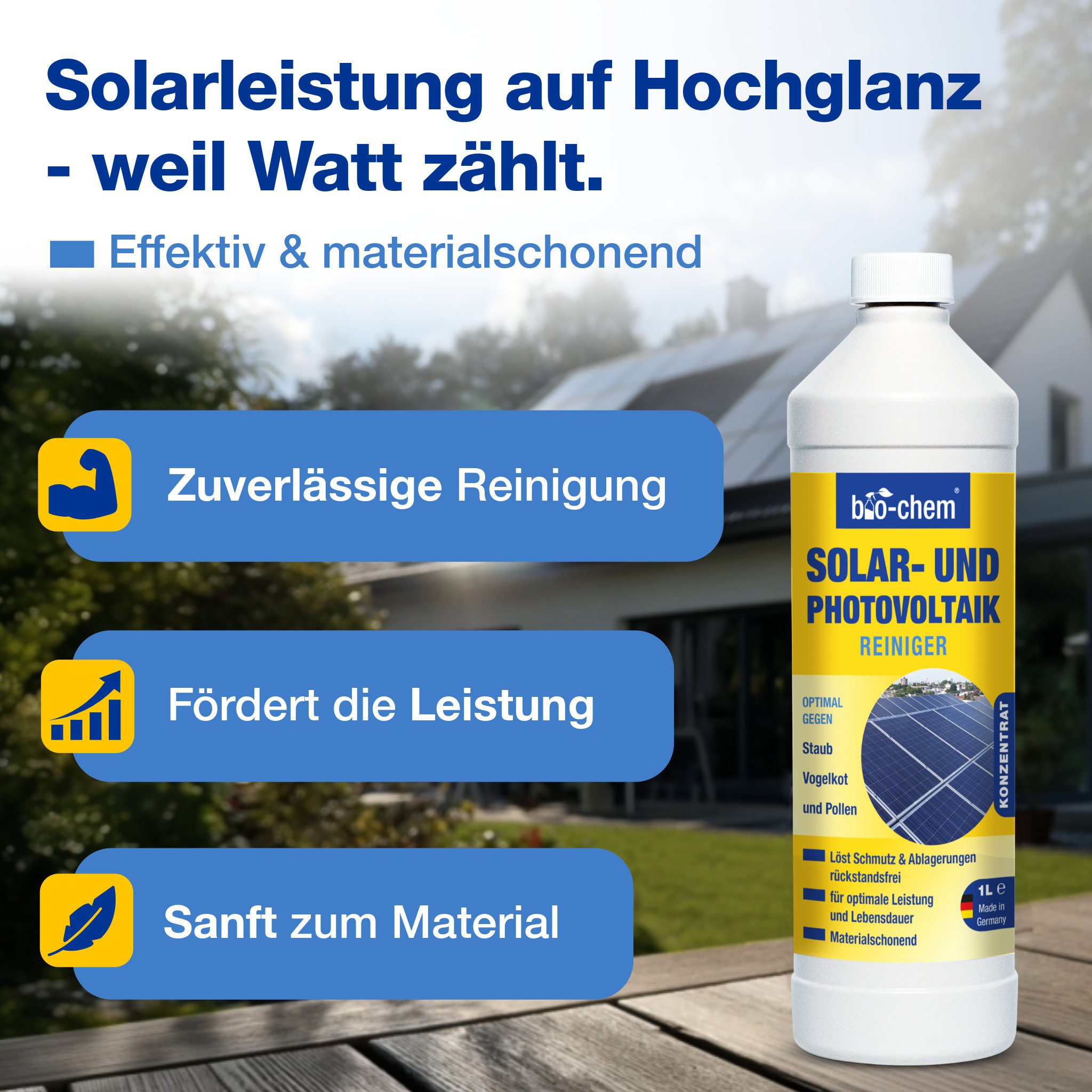 bio-chem Solar- und PV Photovoltaik-Reiniger - 1 L Konzentrat 1:20 verdünnbar Reinigungskonzentrat