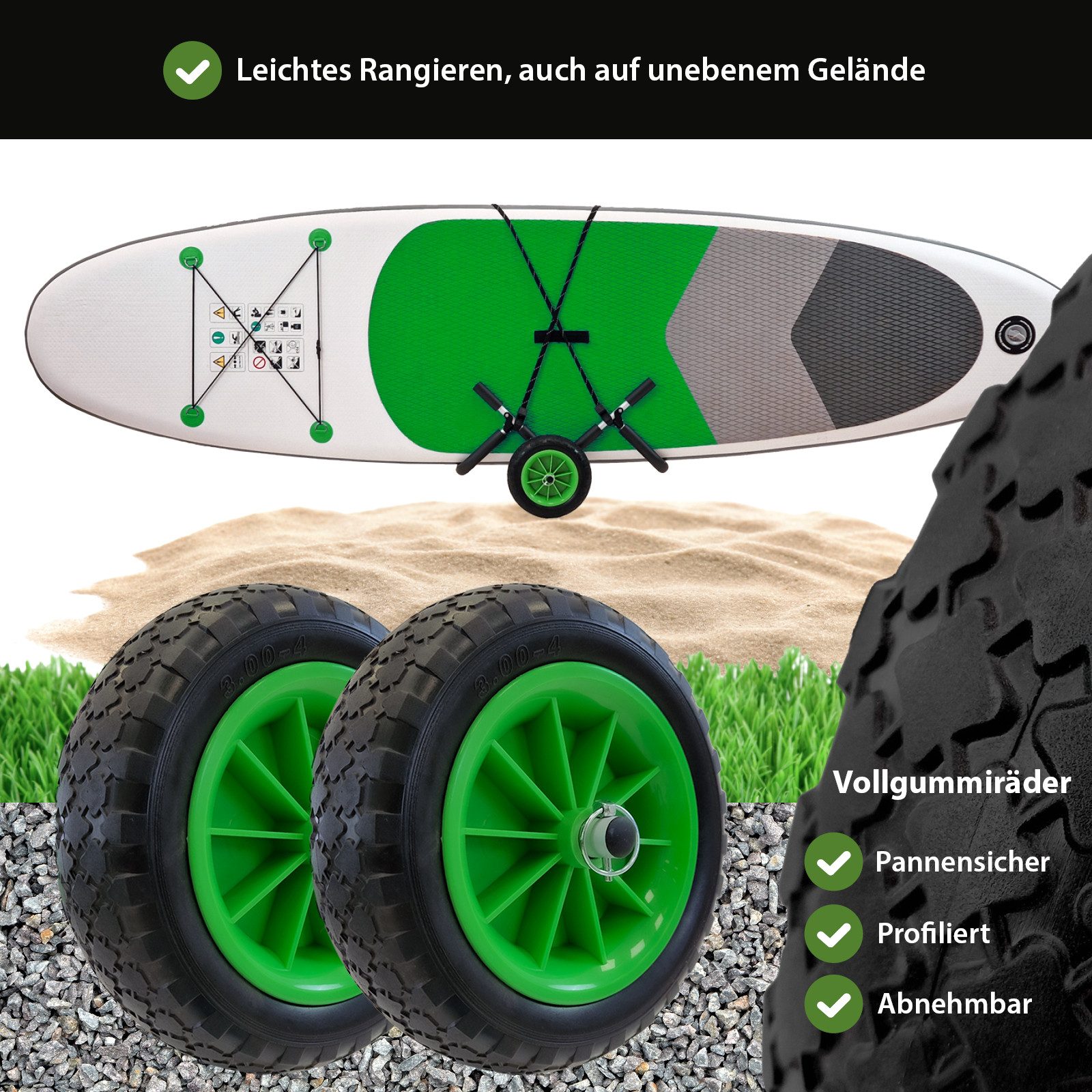 TRUTZHOLM SUP-Transportwagen 2 SUP's klappbares mit Polsterung PU-Räder inkl.2 Sicherheitsgurte, klappbar, pannensicher, abnehmbare Räder