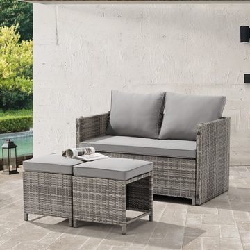 Juskys Gartenlounge-Set Jamaika, 2in1 Polyrattan Set, wetterbeständig