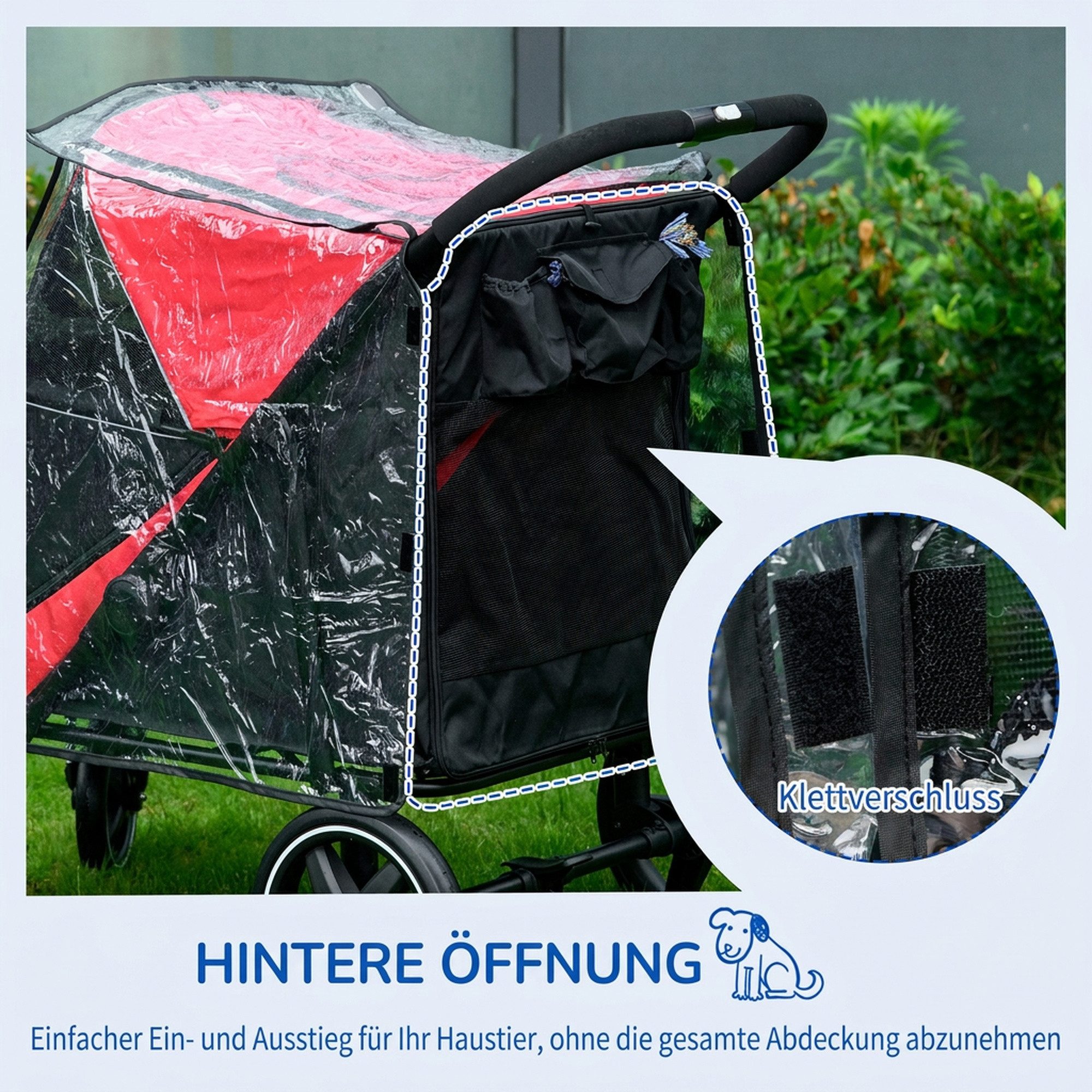 PawHut Hundebuggy Regenabdeckung Transparent, aus PVC, 0,2mm Stärke, (Set, 1-tlg), Klettverschluss, rückseitige Öffnung, faltbar – Bild 5 von 5