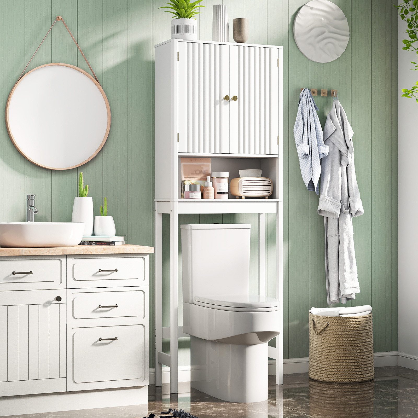 COSTWAY Badregal, Toilettenschrank Überbauschrank mit Türen 168 cm