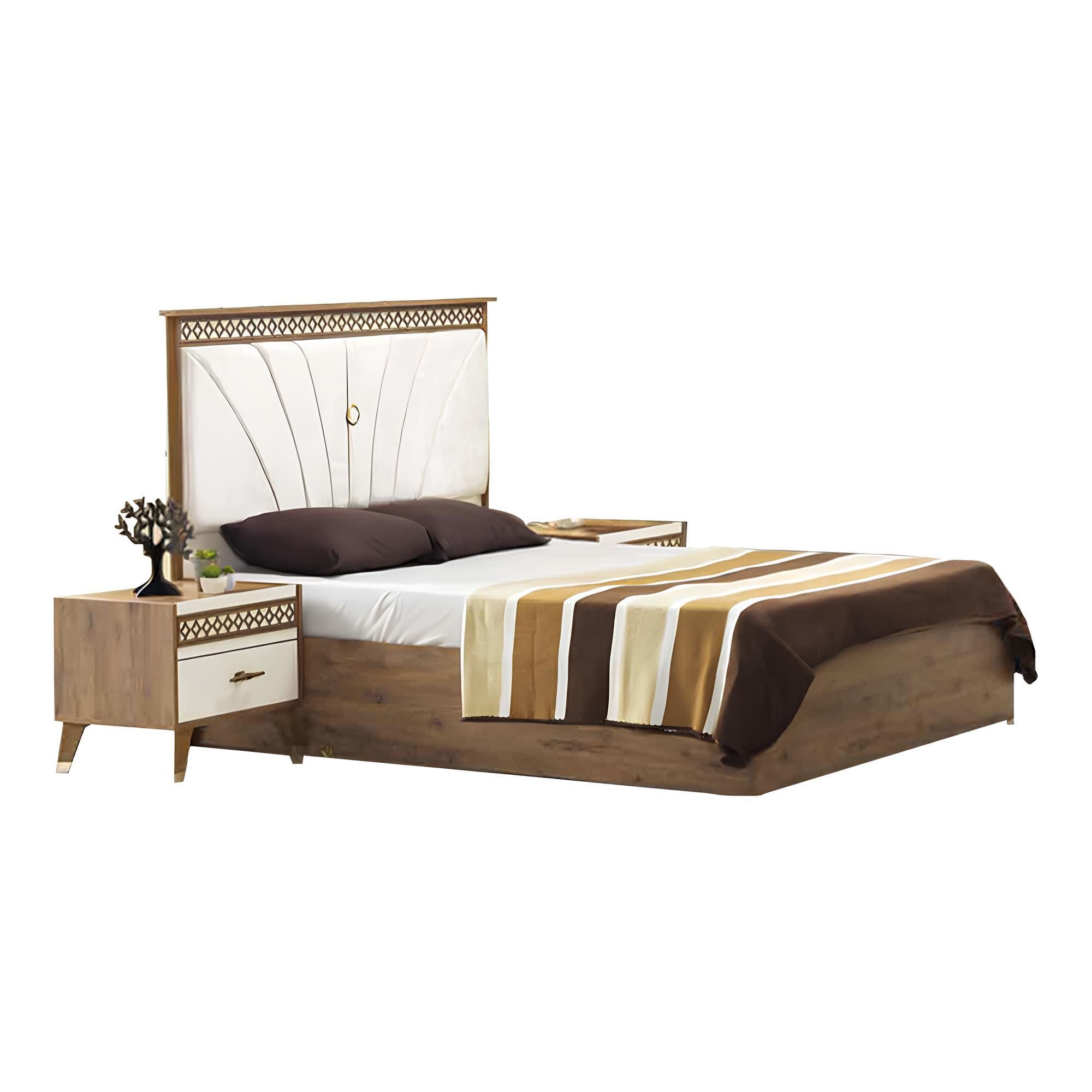 Xlmoebel Bett Elegantes Schlafzimmermöbelset in warmem Braun mit Nachttischen (Set 3tlg Schlafzimmer (Bett + 2xNachttische), Hergestellt in Europa