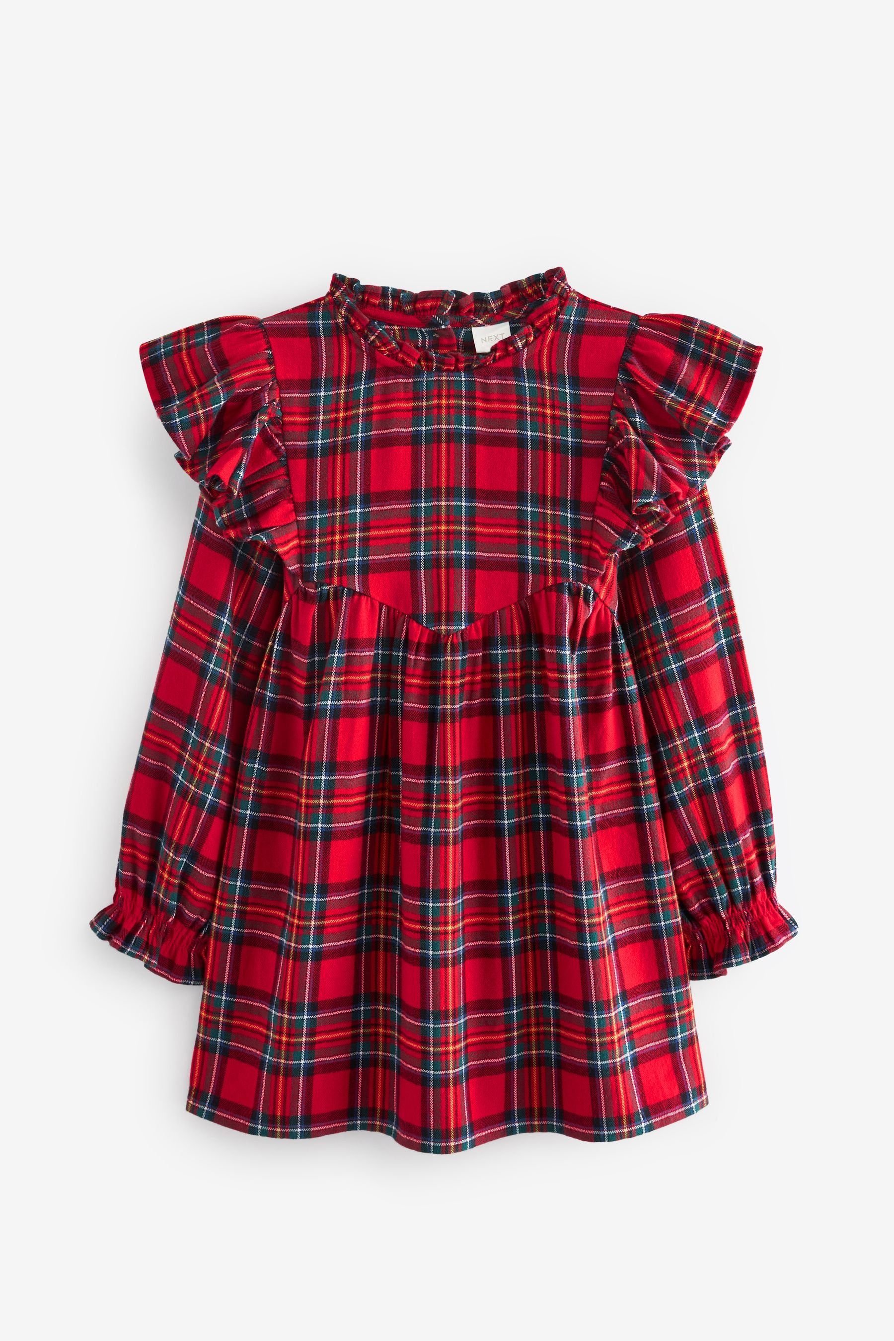 mit Kariertes Tartan Red Karokleid Kleid Next (1-tlg) Rüschen