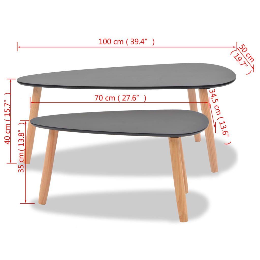 Fußpolstern Massiv,Couchtische Beistelltisch),Kiefernholz DOTMALL Set Schwarz (2er mit Satztisch