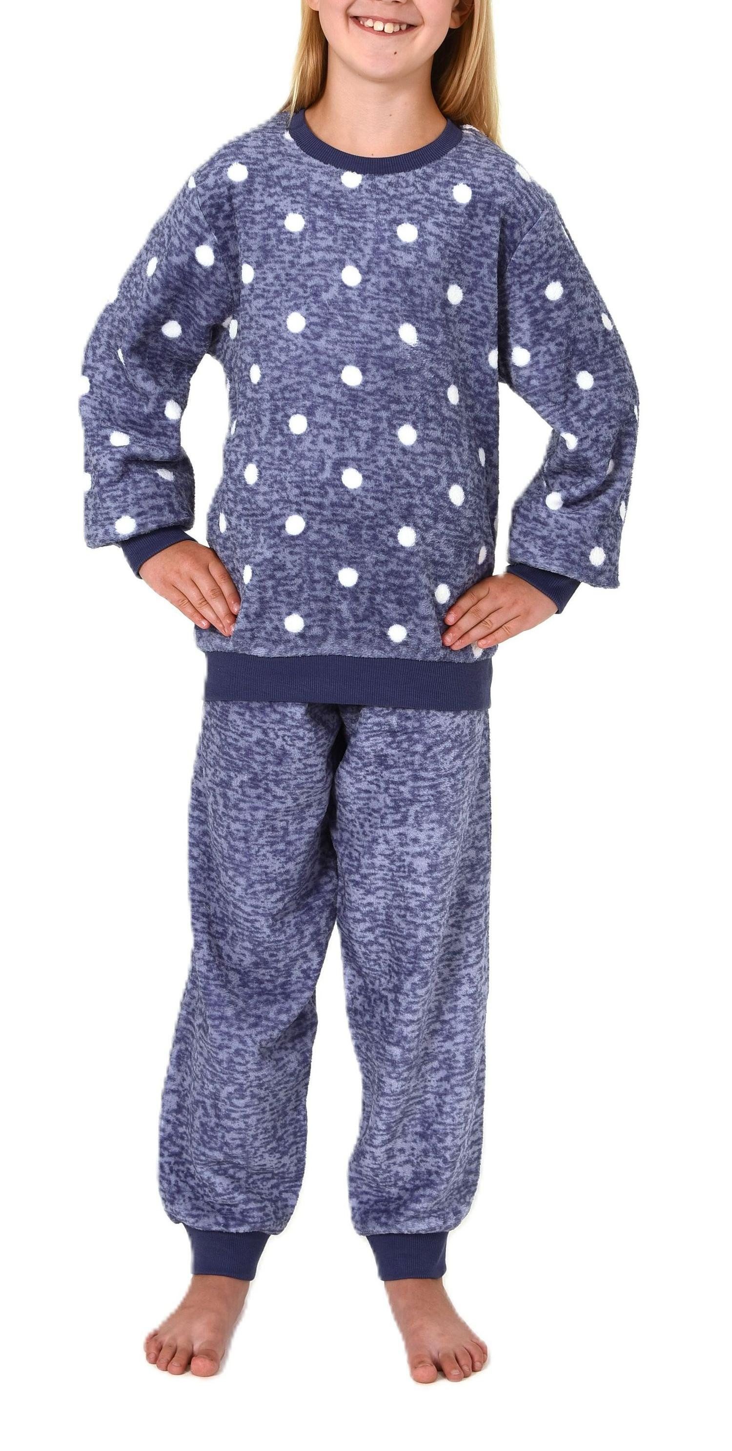 Normann Pyjama Kuschelig warmer Mädchen Schlafanzug Pyjama aus Coralfleece mit Tupfen – Bild 2 von 5