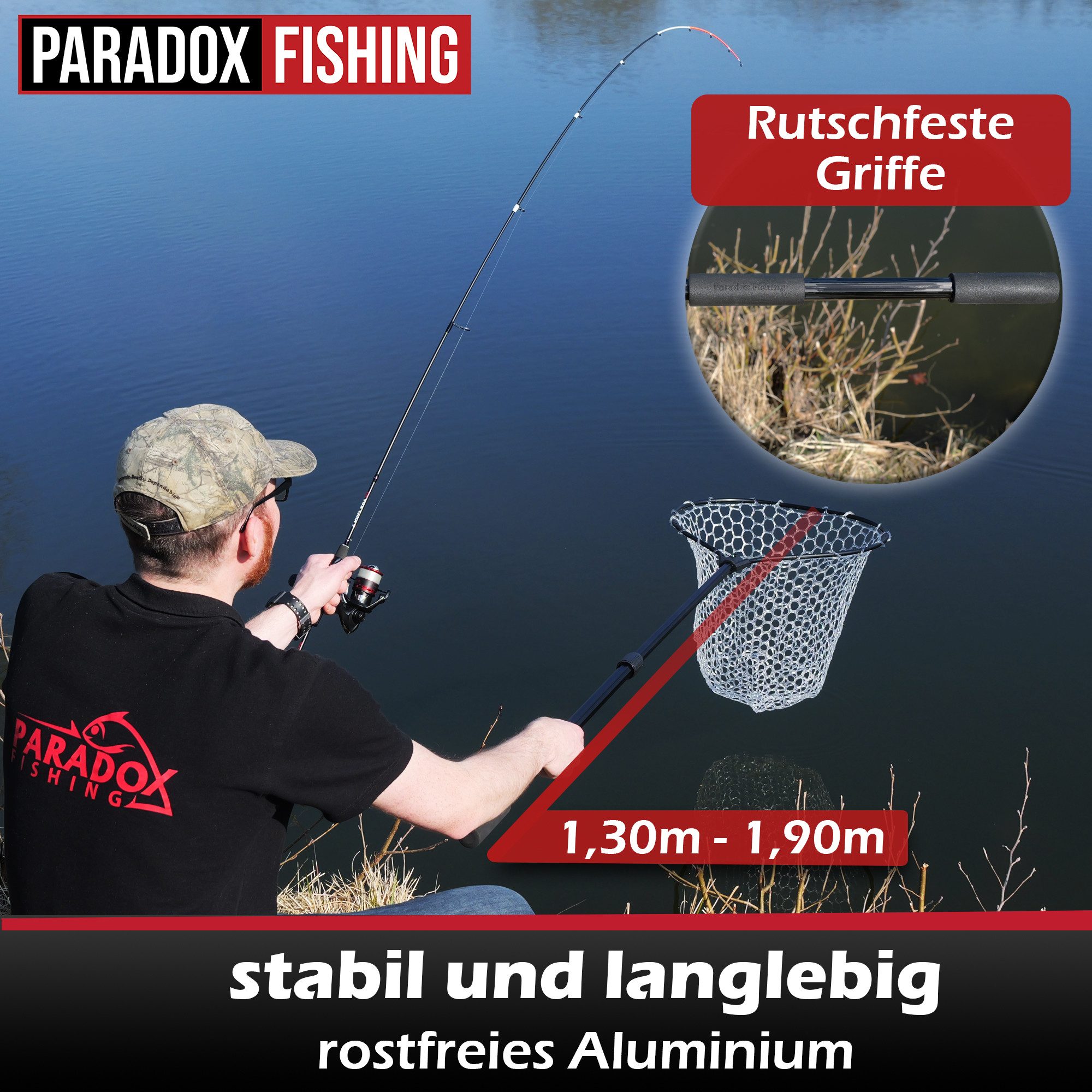 Paradox Fishing Angelkescher 1,9m Forellenkescher, Forellenkescher, teleskopisch, EVA-Griffe