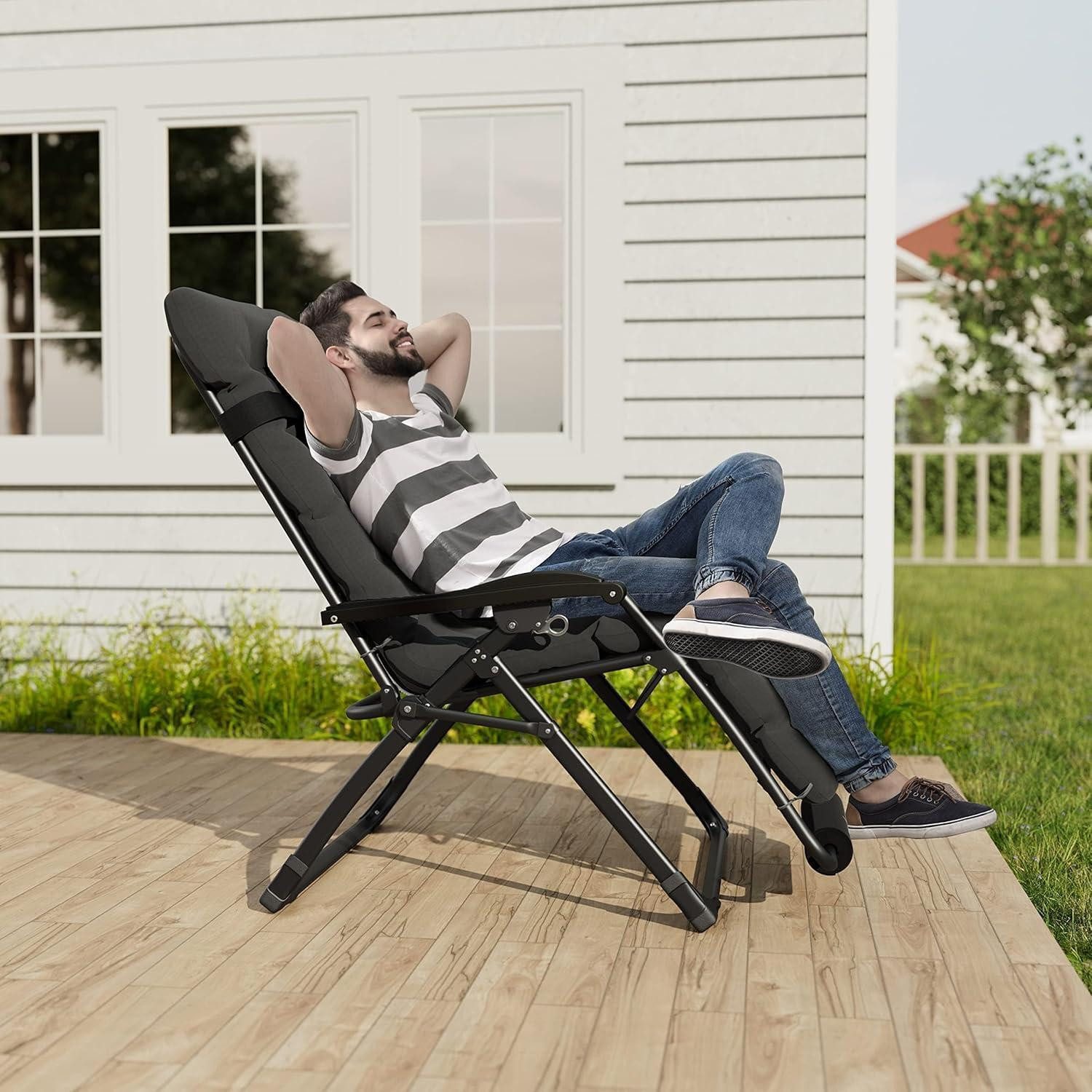 LuxusKollektion Gartenliege Sonnenliege Klappbar mit Getränkehalter und Auflage, 78cm breit