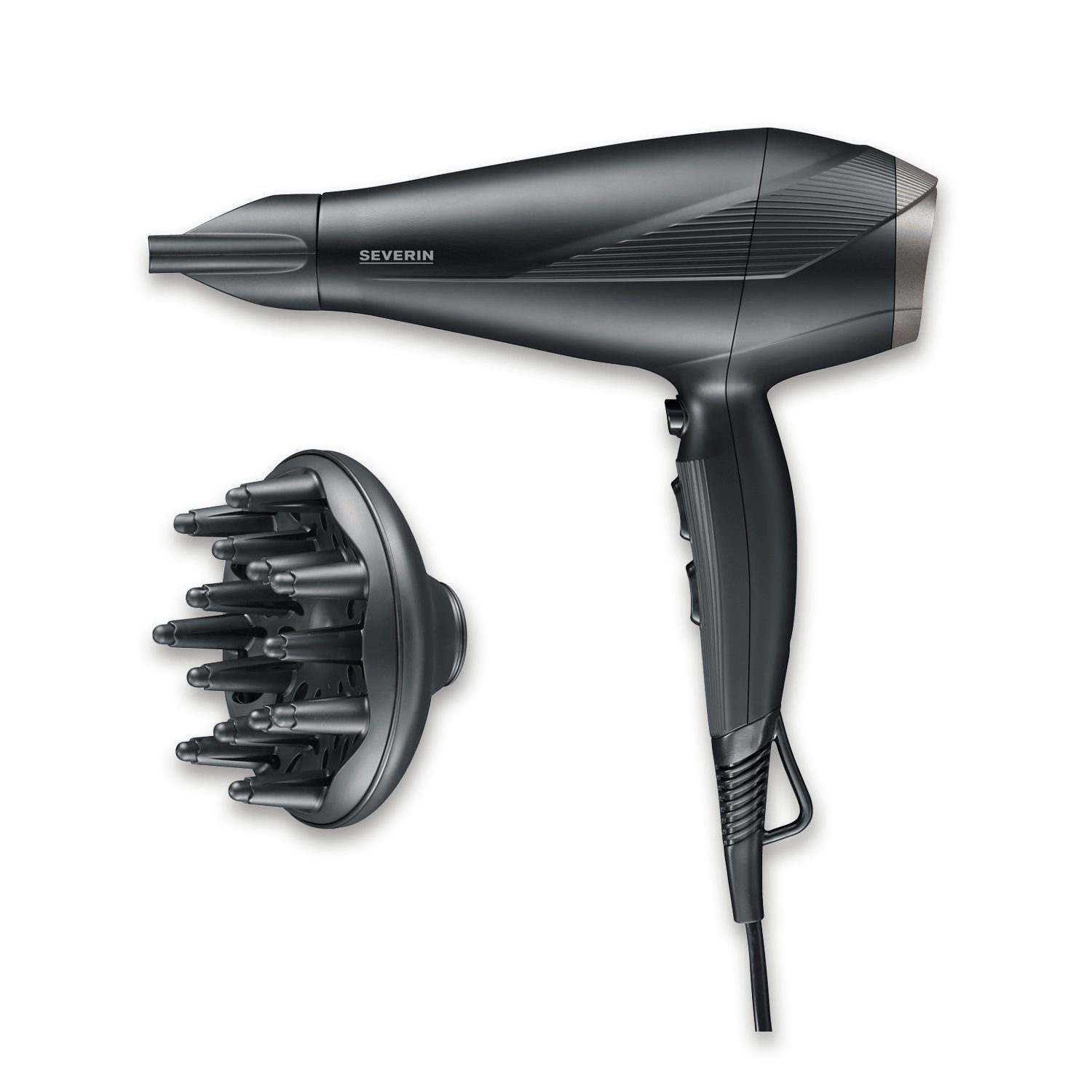 Severin Haartrockner HT 0167, Föhn mit Ionen-Technologie, Diffusor, Anti-Frizz, 3 Temperaturstufen