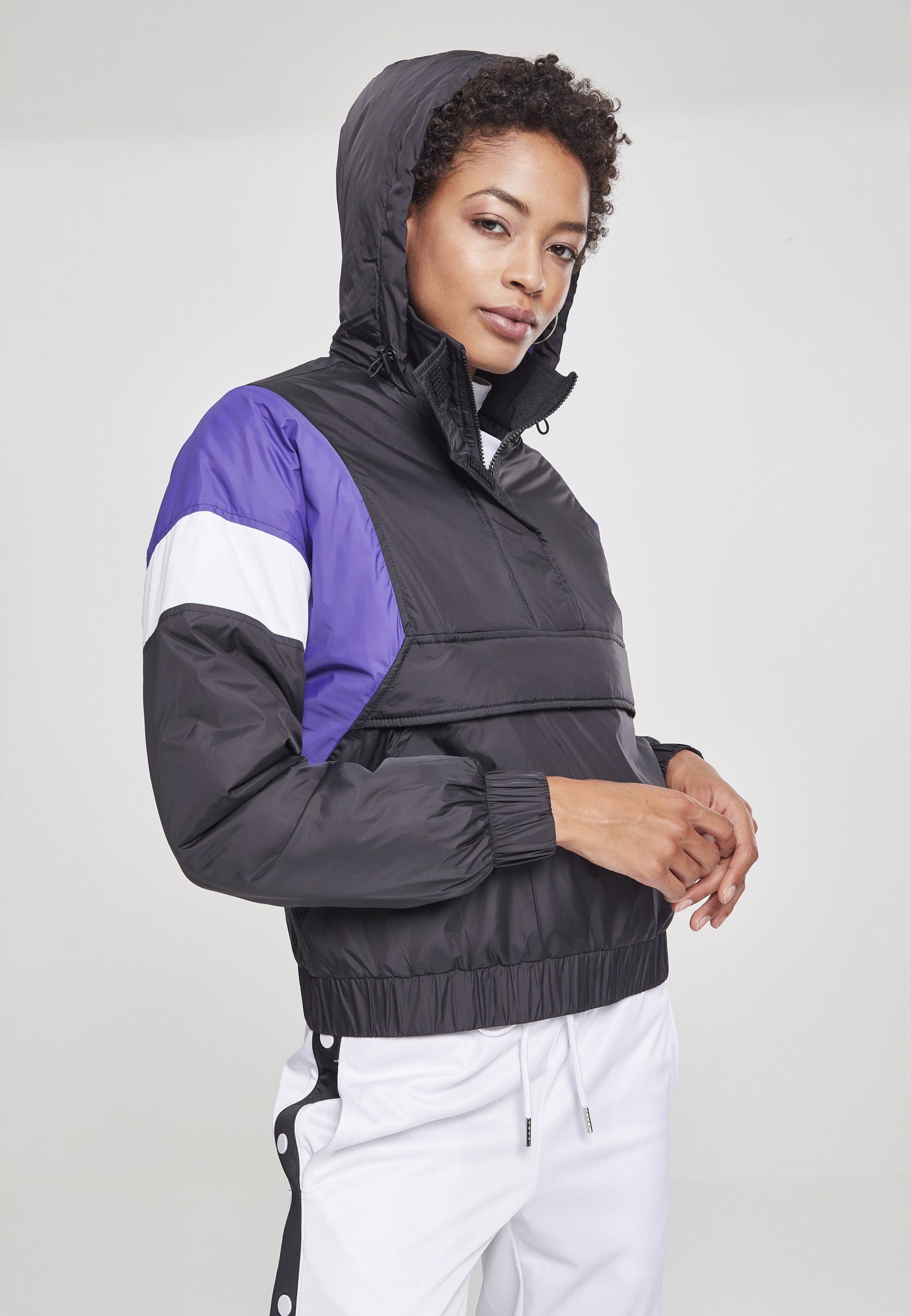 URBAN CLASSICS Ladies black/ultraviolet/white Outdoorjacke Pull 3-Tone Jacket Padded Over (1-St) Damen