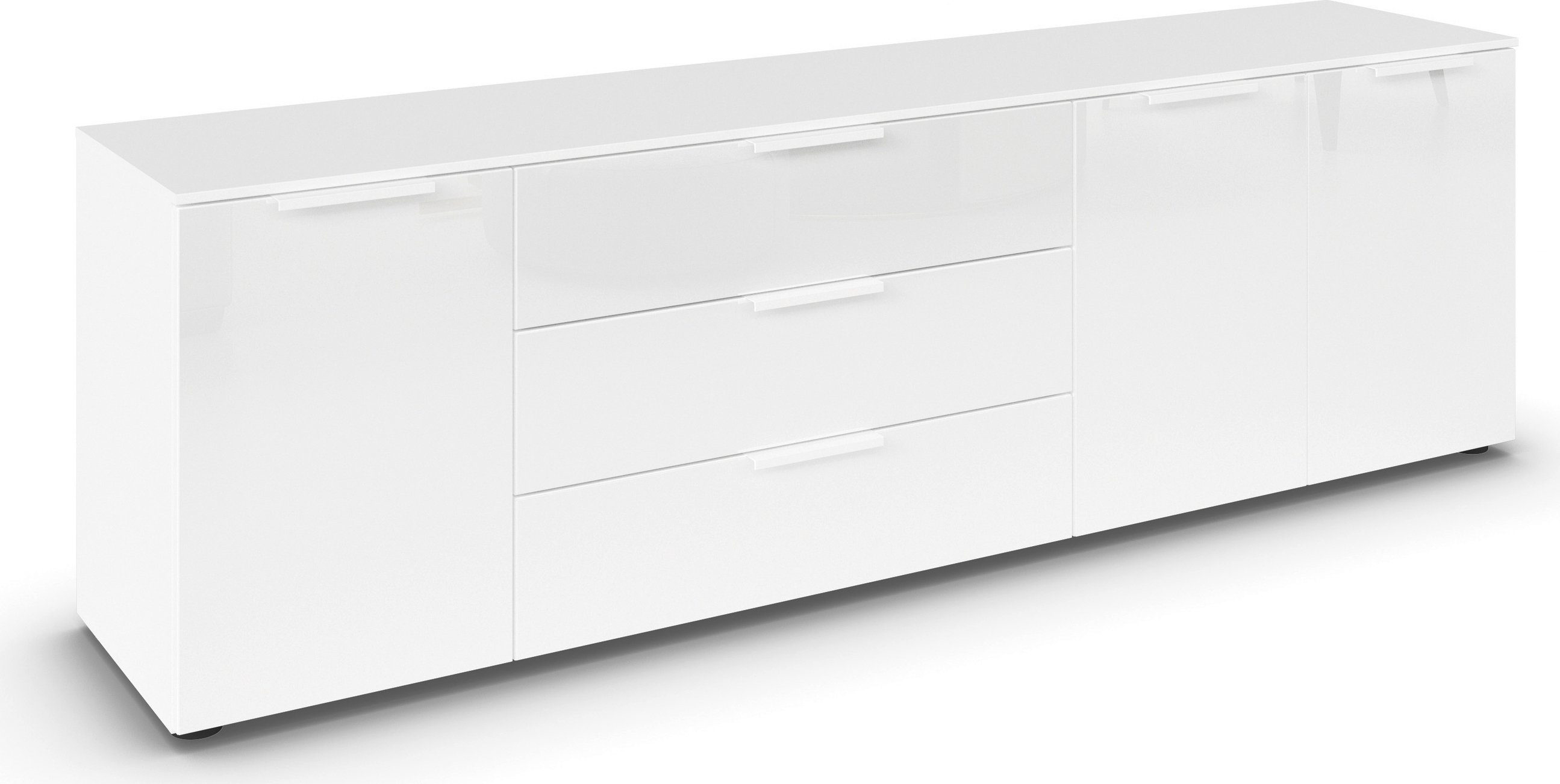 rauch Kombikommode Kommode Türkommode Sideboard Kombikommode FLIPP mit Glasfront (Breite 200 cm mit 2 Einlegeböden), 3-türig mit 3 Schubladen und Soft-Close-Funktion sowie Glasfront