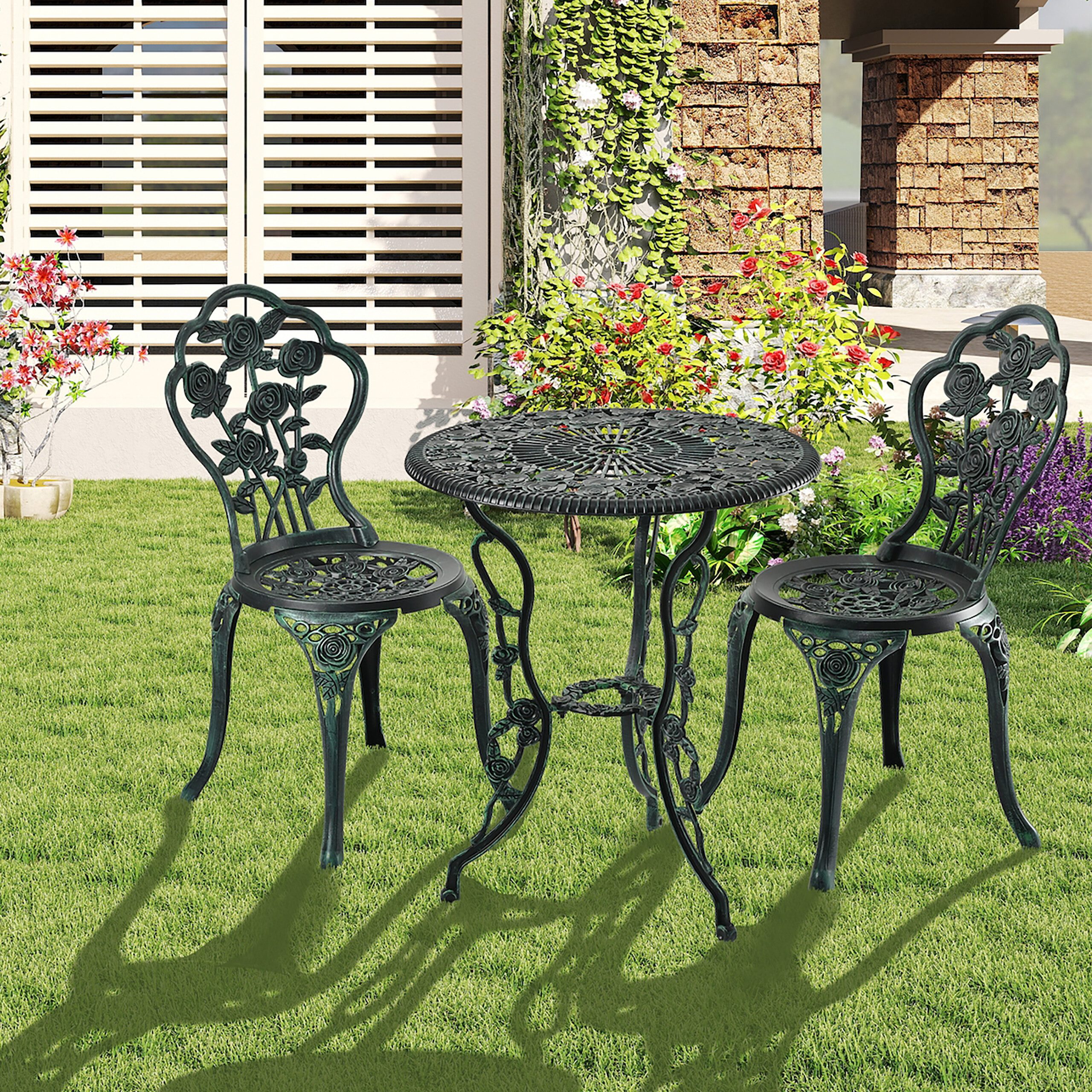 relaxdays Balkonset 3-teiliges Gartenmöbel Set, Schwarz-Grün günstig online kaufen