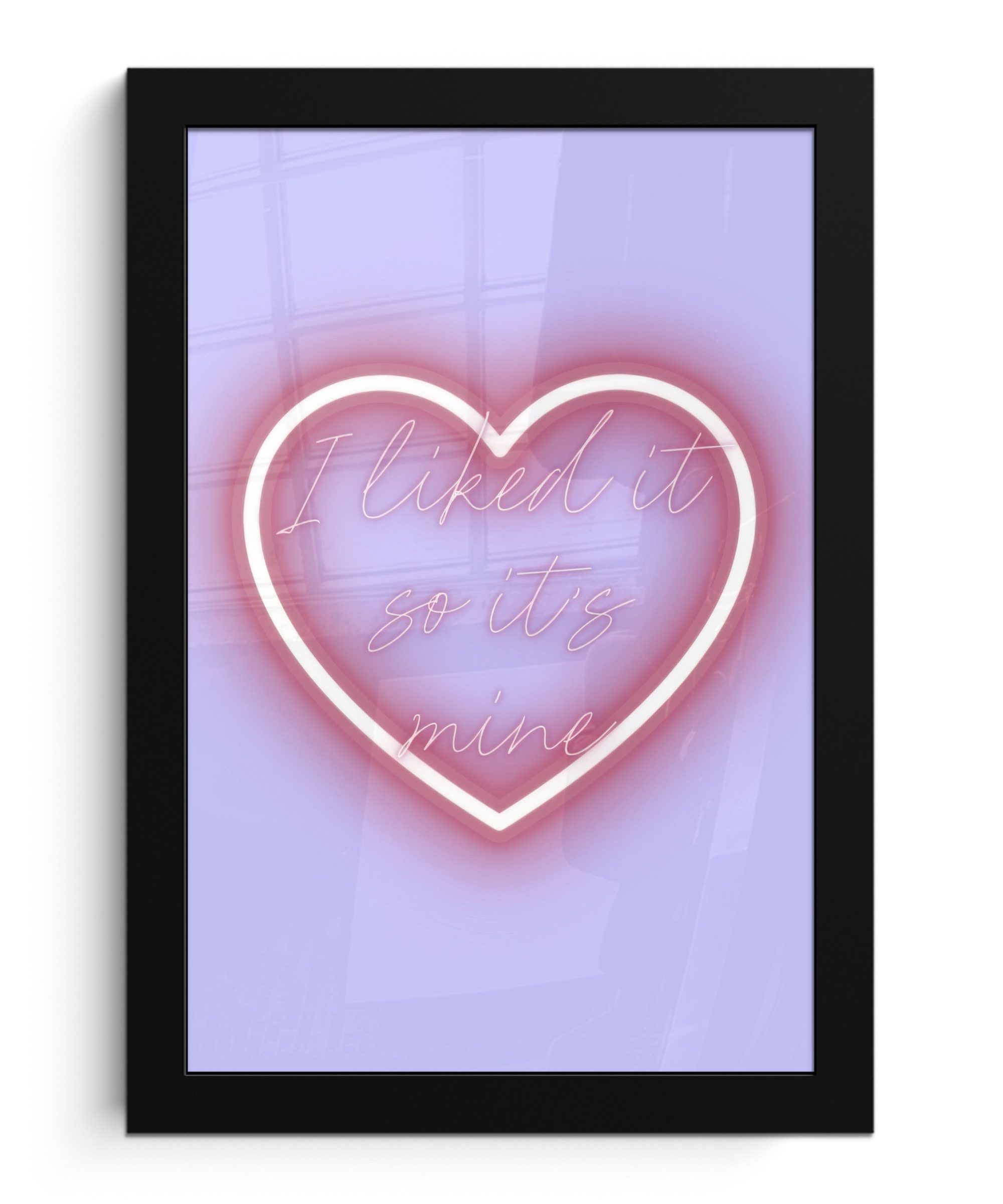 MuchoWow Poster Ich mochte es, also ist es meins - Neonherz - Lila, (1 St), Bilderrahmen, Zimmer Deko, Bild für Wohnzimmer, 20x30 cm