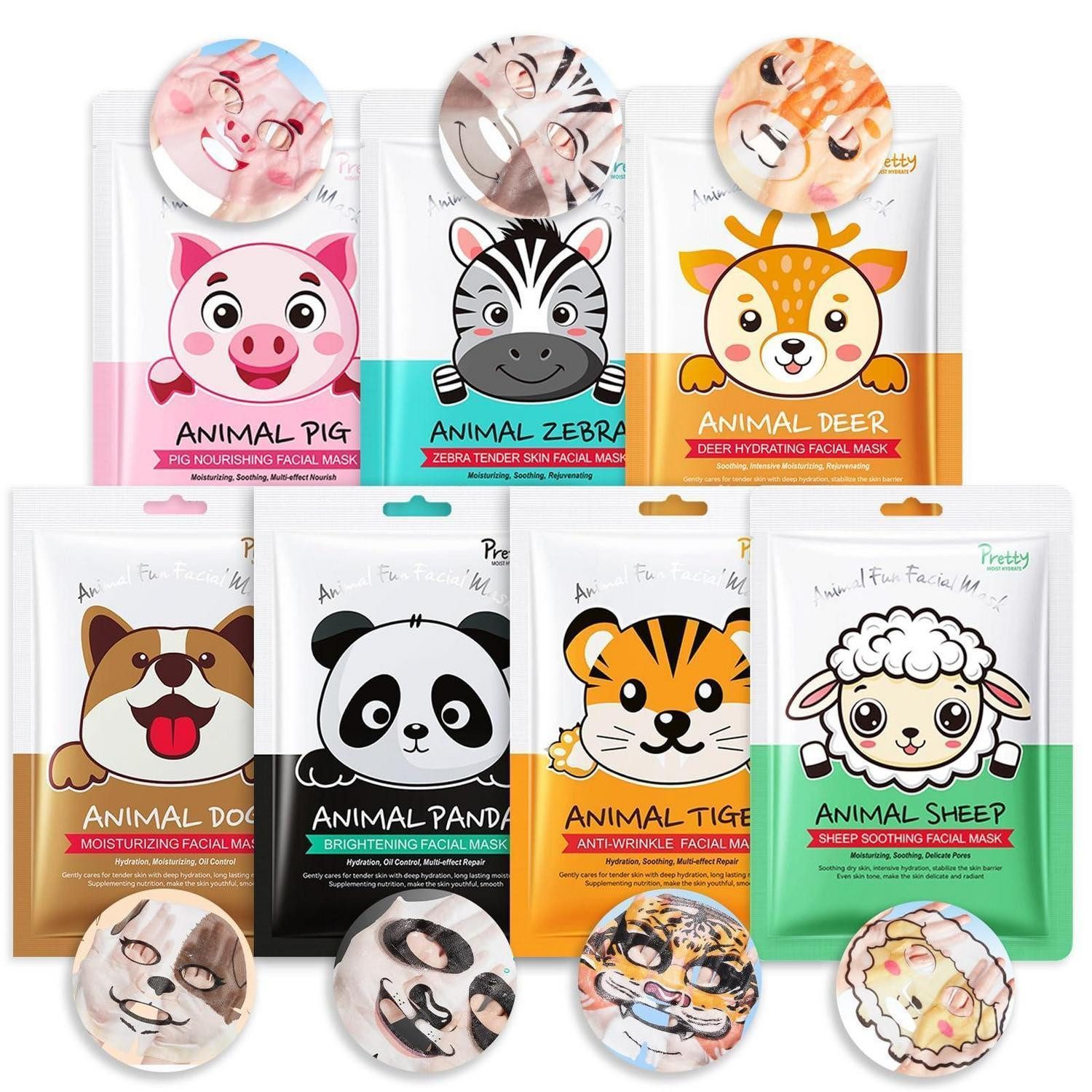 LuxusKollektion Gesichtsmasken-Set Tuchmasken Gesicht mit Tiermotiv 7 Stück