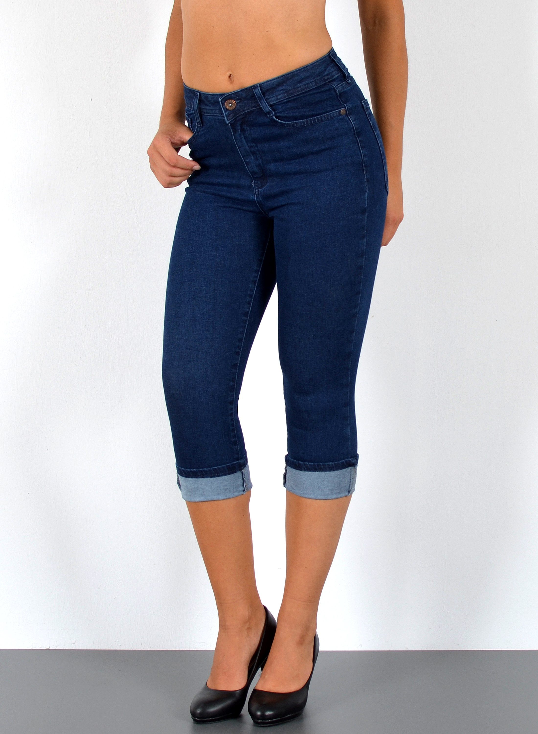 ESRA Caprijeans Sommer Hose Damen Capri Jeans High Waist kurze Jeans bis Übergröße C21 Damen Capri Jeans High Waist 3/4 Jeans Damen Stretch Jeanshose Shorts