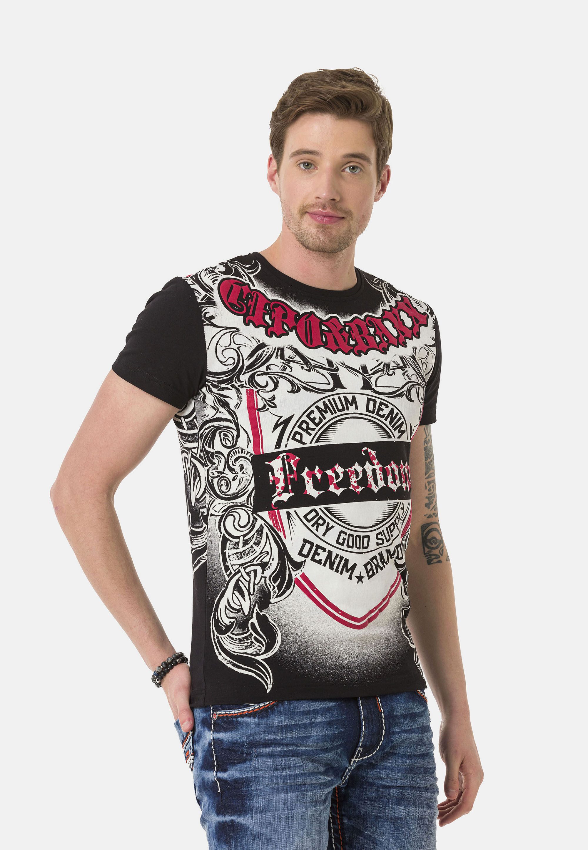 Cipo & Baxx T-Shirt T-Shirt große Tribal- und Markenprints setzen rockige Akzente