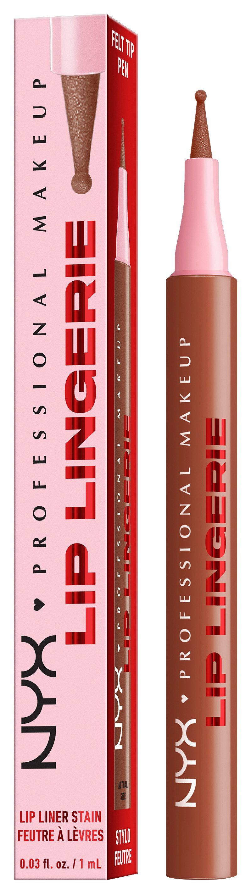 NYX PROFESSIONAL MAKEUP Lippenstift LIP LINGERIE LIP LINER STAIN, wisch- und wasserfesten Halt, mit präziser Filzkugelspitze