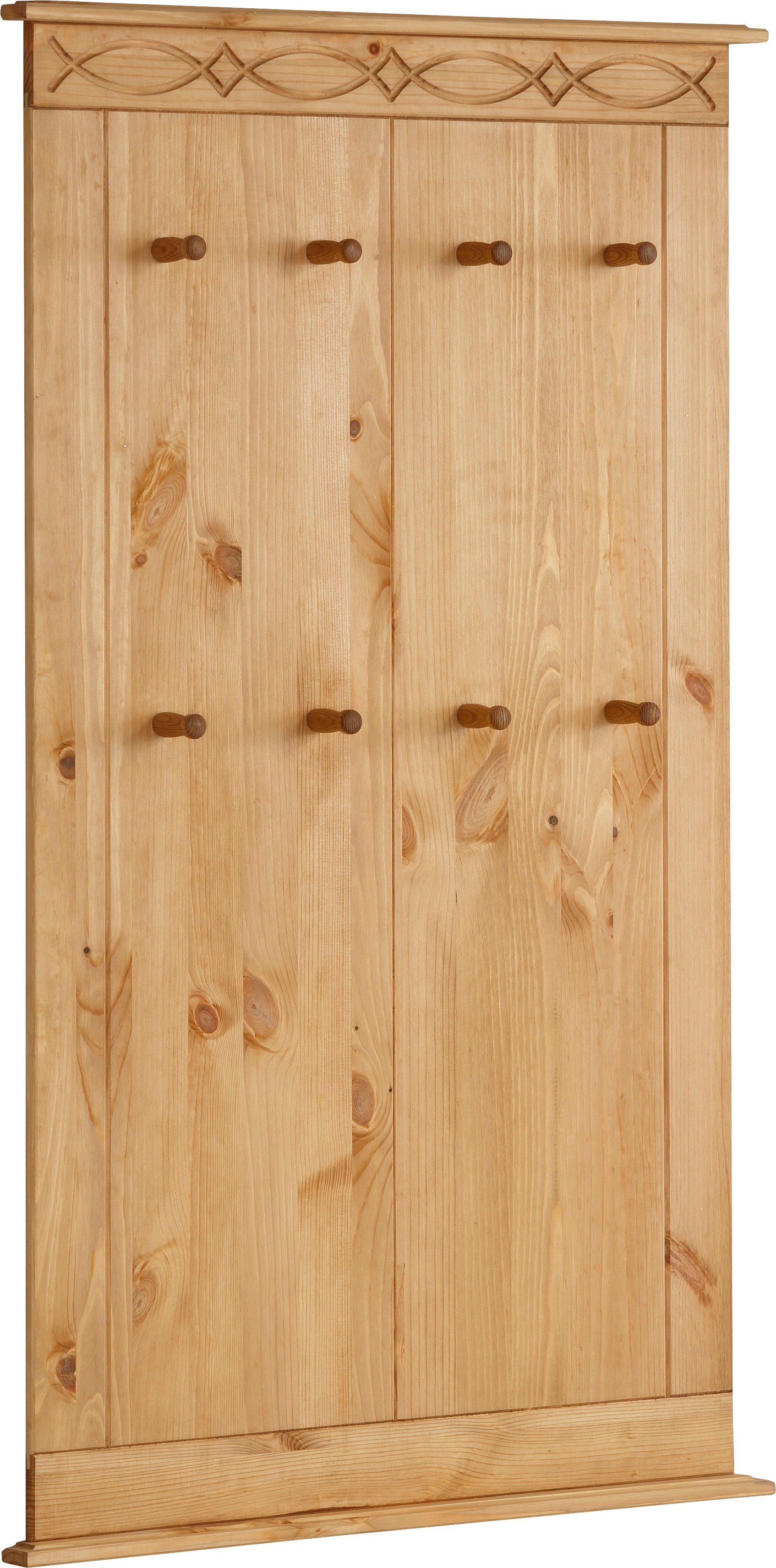 OTTO home Garderobenpaneel Indra (B/T/H: 63/6/100 cm), aus massiver Kiefer, FSC®, 8 Haken, dezentes Ornament