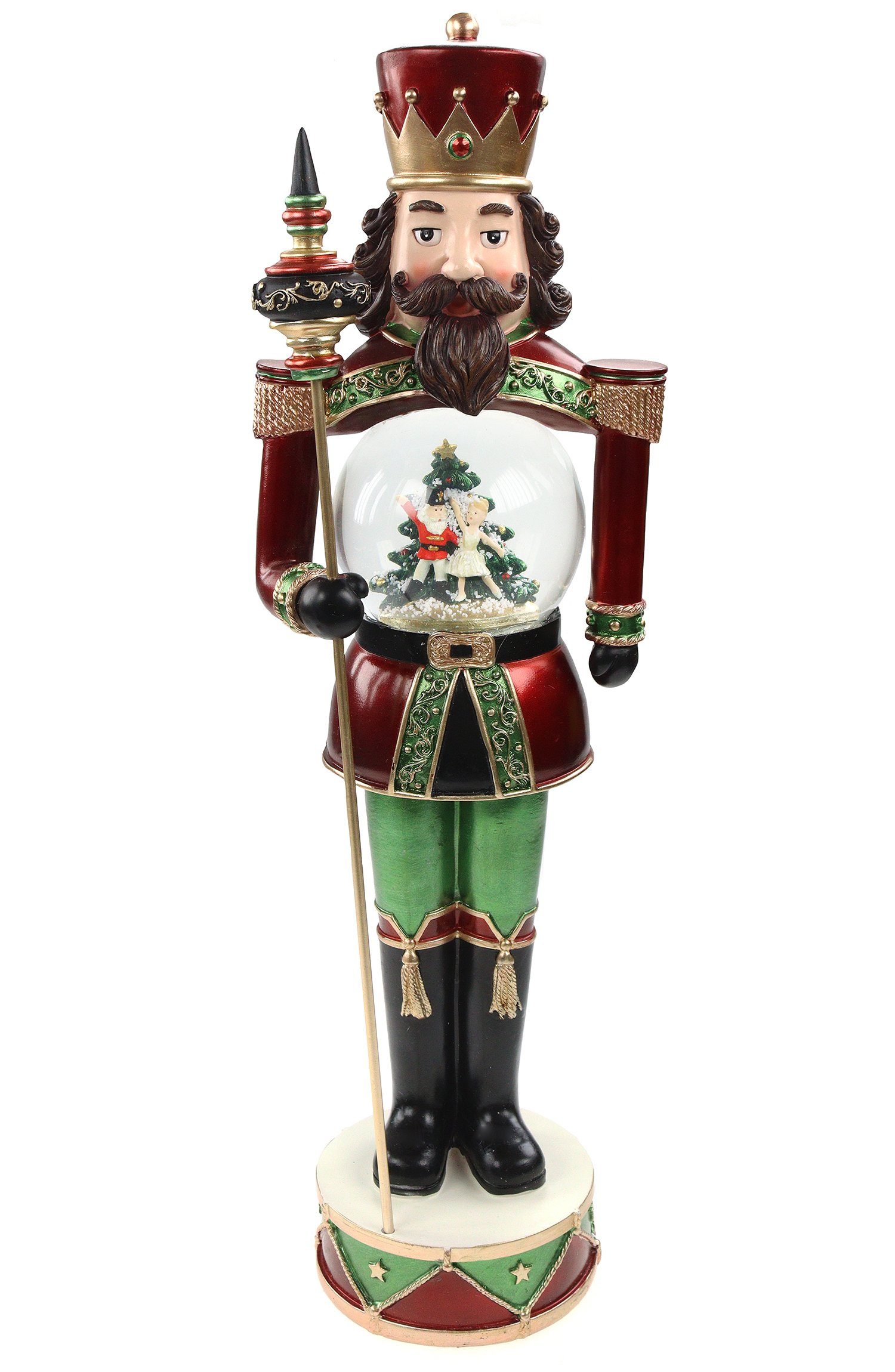 ELLUG Schneekugel Spieluhr Щипцы для орехов Figur mit Schneekugel Ø100mm im Bauch H: 52cm, mit Musik, Licht, Schneewirbel und Drehelement