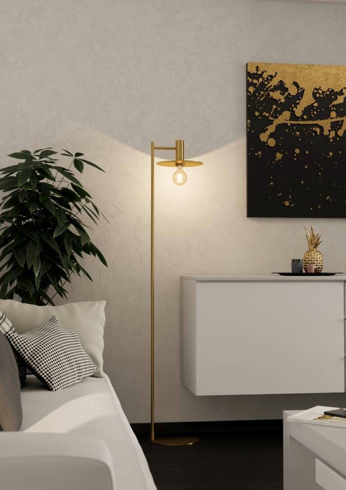 EGLO Stehlampe ESCANDELL, ohne Leuchtmittel, Standleuchte, Metall in Messing-Gebürstet, Lampe mit E27, 156 cm
