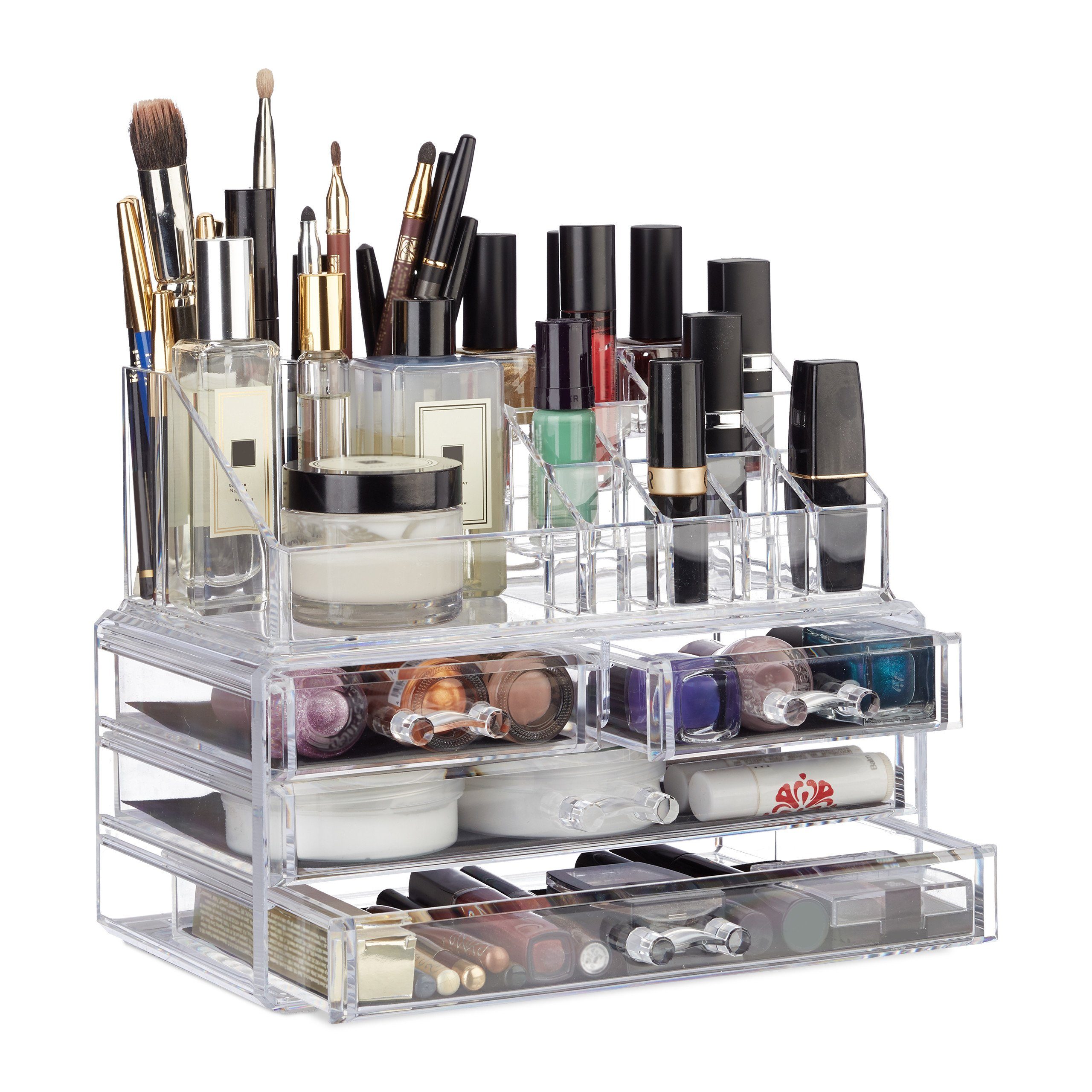 relaxdays Make-Up Organizer Make Up Organizer mit 4 Schubfächern, Transparent