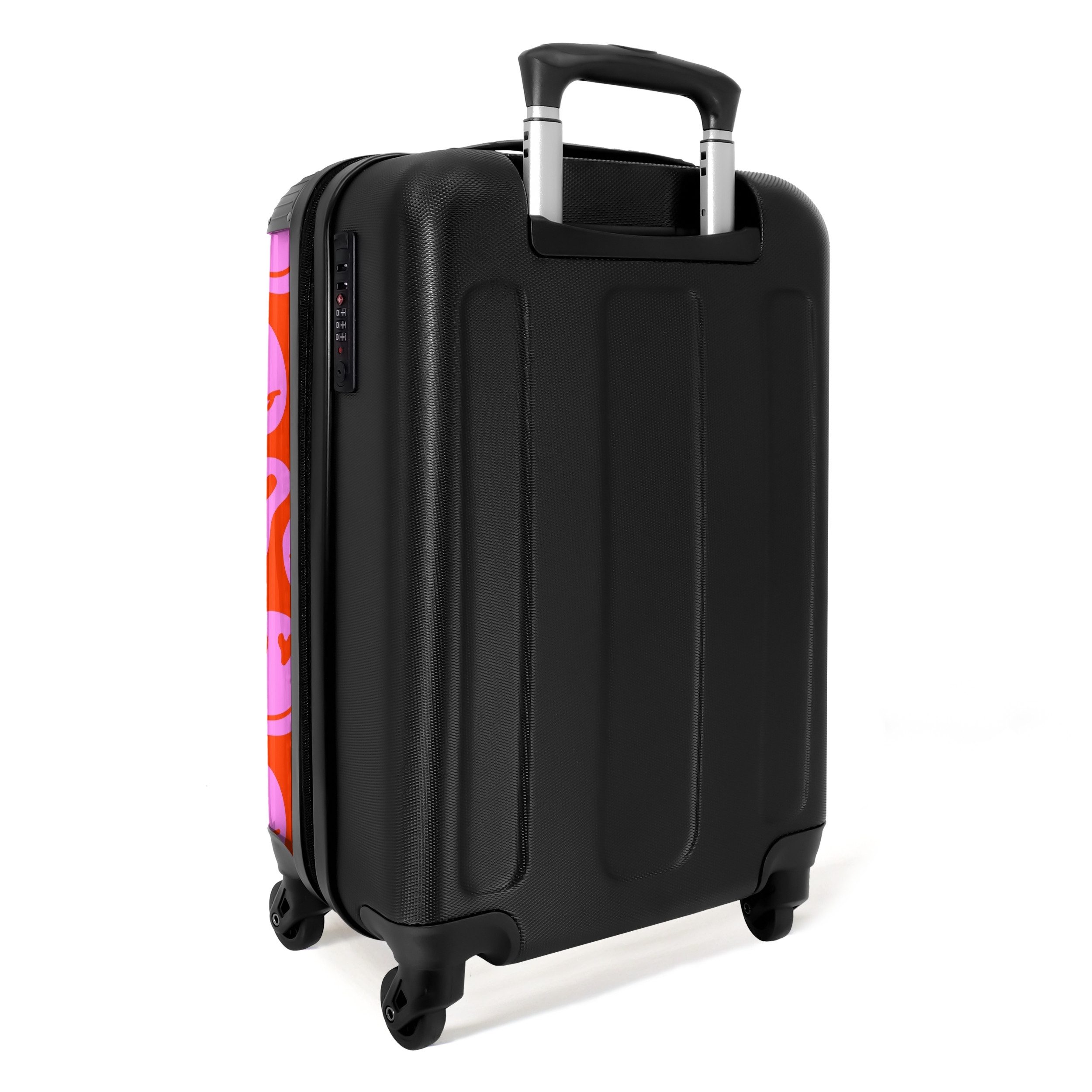 NoBoringSuitcases.com© Hartschalen-Trolley Abstrakte Smiley-Figuren mit Herzaugen auf rot und rosa 55x35x20cm, 4 Rollen, Handgepäck Koffer & Trolleys, Luggage, Reisekoffer Frauen