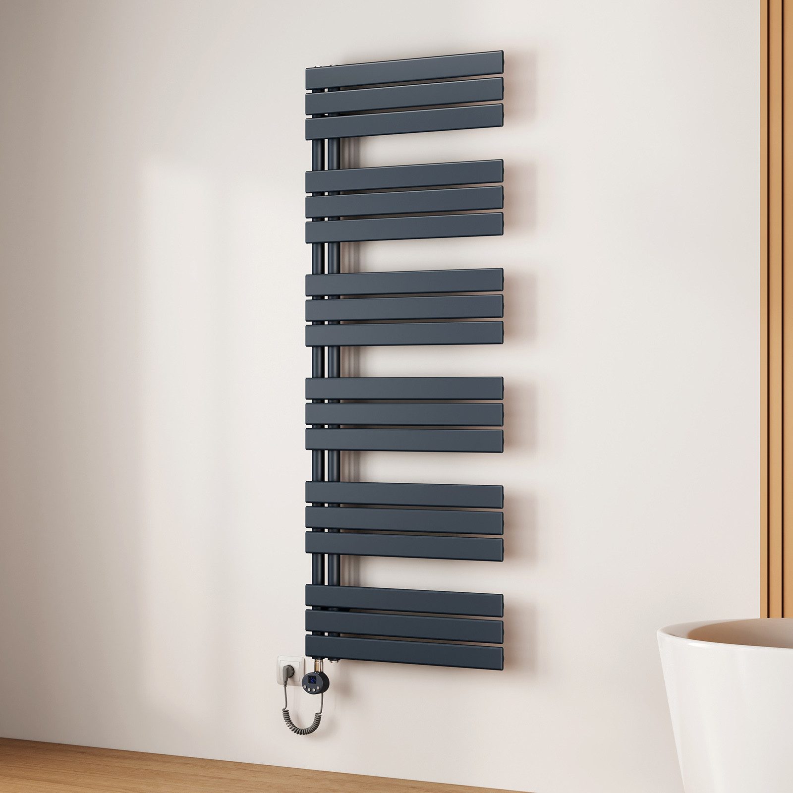 EMKE Elektrischer Badheizkörper Anthrazit mit Thermostat 400W~1000W, Smart günstig online kaufen