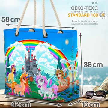 VOID Strandtasche (1-tlg), Einhörner Schloss Beach Bag Einhorn Traumschloss Mädchen Unicorn Regenbogen