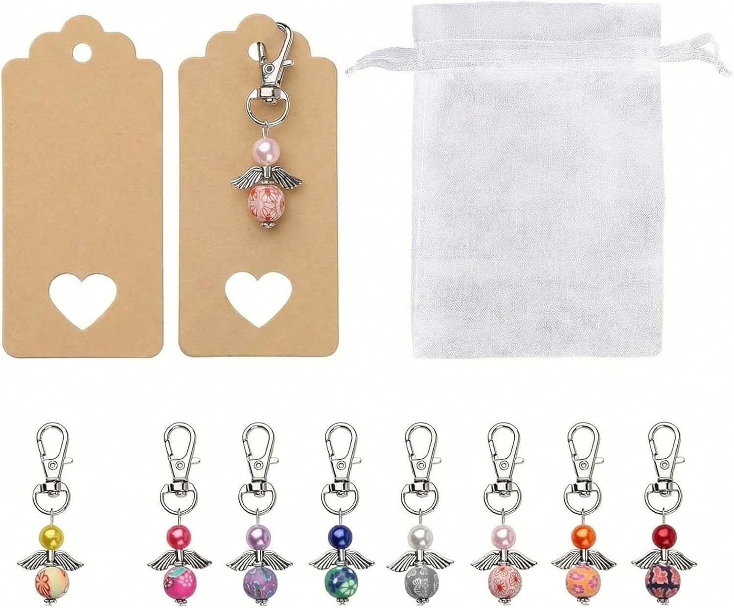 AIMAX Schlüsselanhänger Set Schutzengel Anhänger 32 Stück als Gastgeschenke für Hochzeit & Taufe, Engel Schlüsselanhänger mit Organzasäckchen für Kommunion & Geburtstag