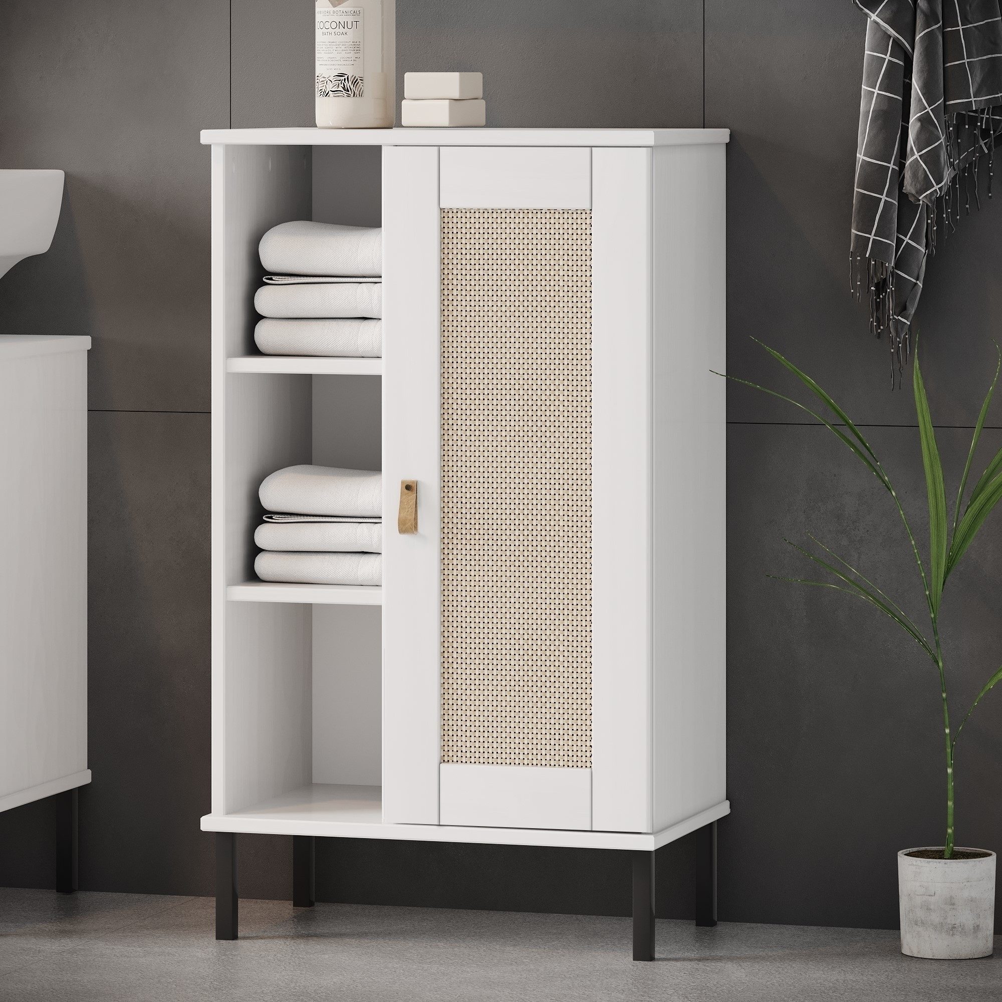 Lebenswert Badkommode WZ-0800, 1 Tür, 4 Böden, Kiefer massiv weiß lackiert - 52x90x32 (BxHxT)