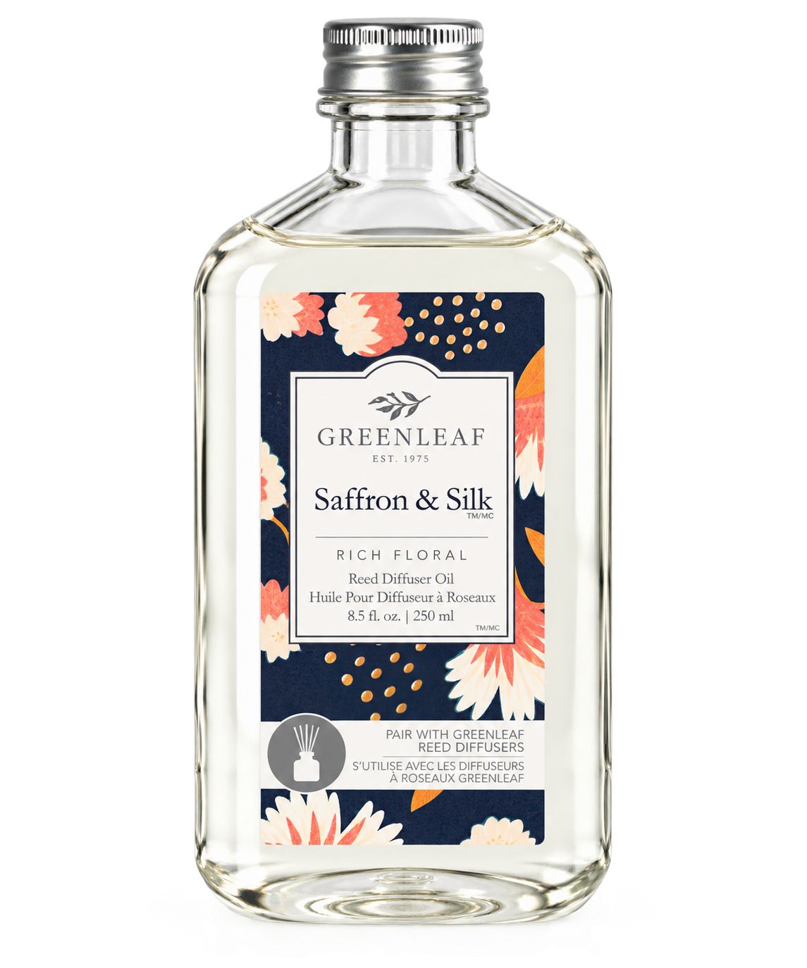 Greenleaf Raumduft Saffron & Silk 250 ml (1-St), Reed Diffuser Oil Nachfüller mit Peddigrohr Stäbchen