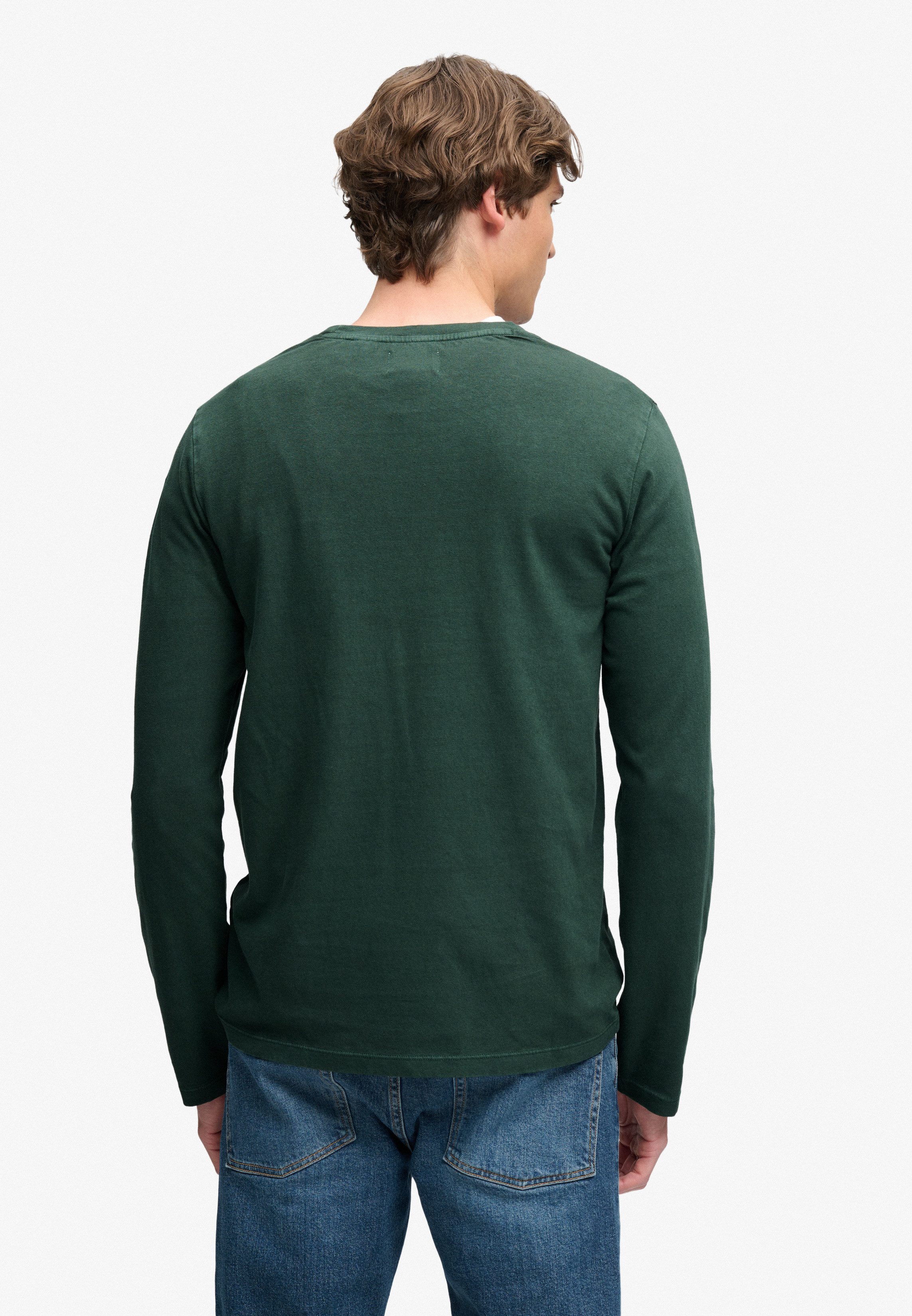 Superdry Langarmshirt COTTON LINEN L/S POCKET TOP aus Baumwolle und Leinen, Relaxed Fit, mit Rundhalsausschnitt