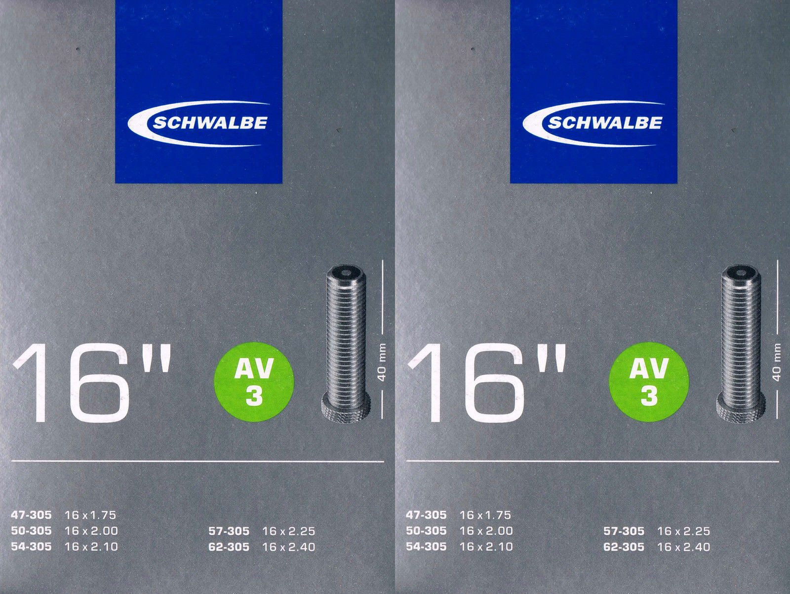 Fahrradschlauch 2x Schwalbe AV 3 Schlauch 16" 305 AV3 Autoventil 16 Zoll