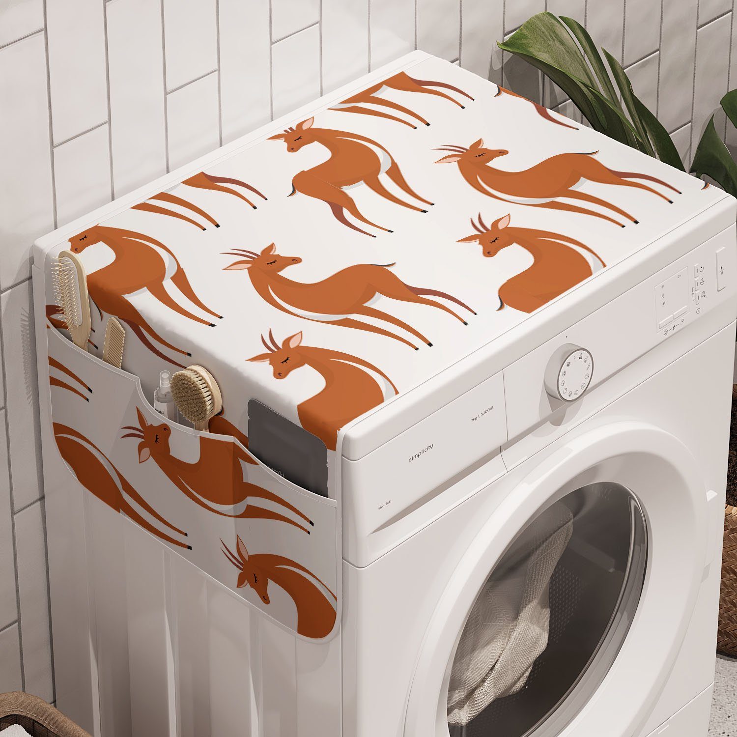 Abakuhaus Badorganizer Anti-Rutsch-Stoffabdeckung für Waschmaschine und Trockner, Antilope Animal Cartoon