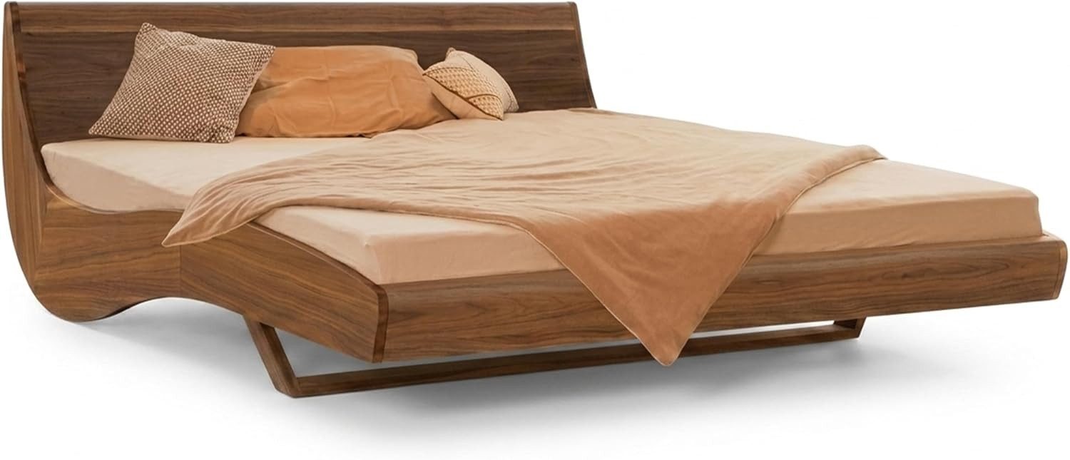 geborgenschlafen Massivholzbett aus Nussbaum – "FLESSA" – Nachhaltig & Handgefertigt (90–200×200–220 cm), Elegantes Naturholzbett mit BIO-Hartwachsöl – Stilvoll & nachhaltig