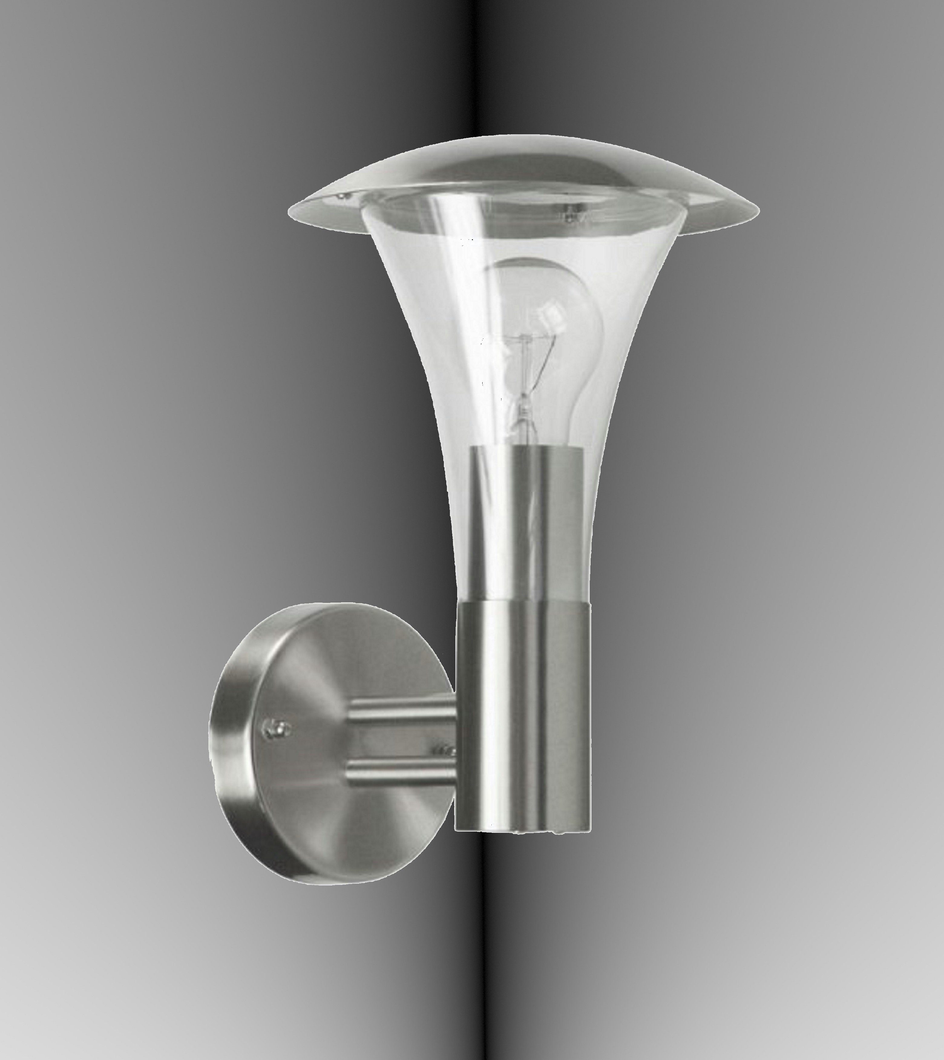 TRANGO LED Außen-Wandleuchte, 8000-LED IP44 LED Außenleuchte inkl. 1x E27 LED Leuchtmittel 3000K warmweiß *LISI* Wandleuchte aus Edelstahl gebürstet & Acryl - Außenbeleuchtung, Außenwandleuchte, Außenlampe, Gartenleuchte