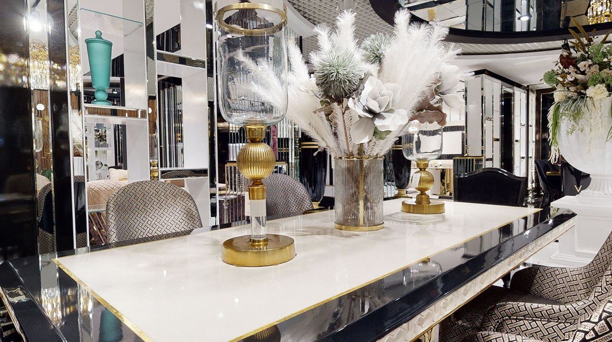 Casa Padrino Esstisch Luxus Art Deco Esstisch Weiß / Schwarz / Gold - Art D günstig online kaufen