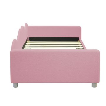 IDEASY Kinderbett Jugendbett, 90 x 200 cm, aus weichem Teddyfleece, rosa, (mit Rückenlehne und Armlehnen, ideales Bett für Kinder und Gäste), (Matratze nicht im Lieferumfang enthalten)